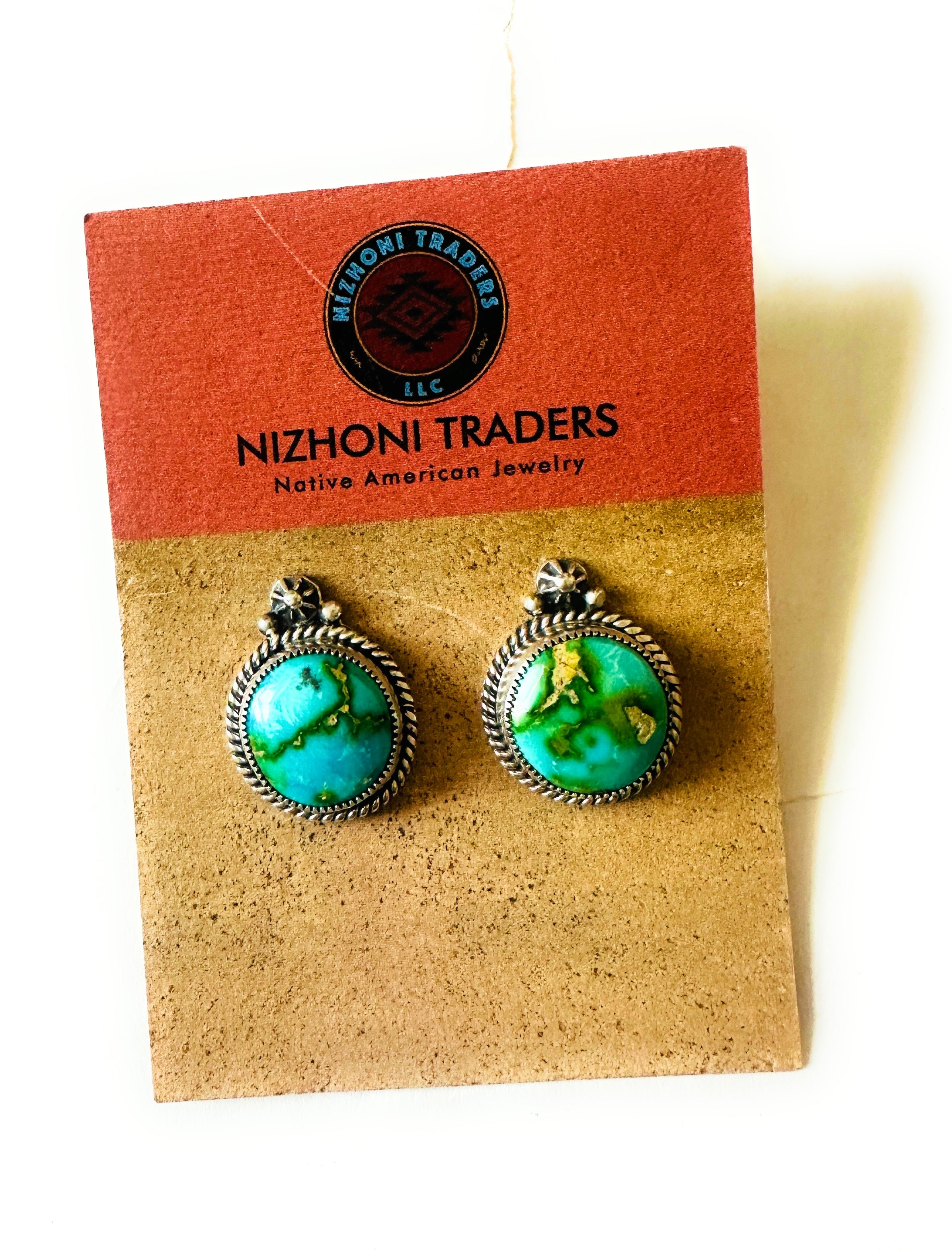 Navajo Sonoran Gold Turquoise & Sterling Silver Post Earrings