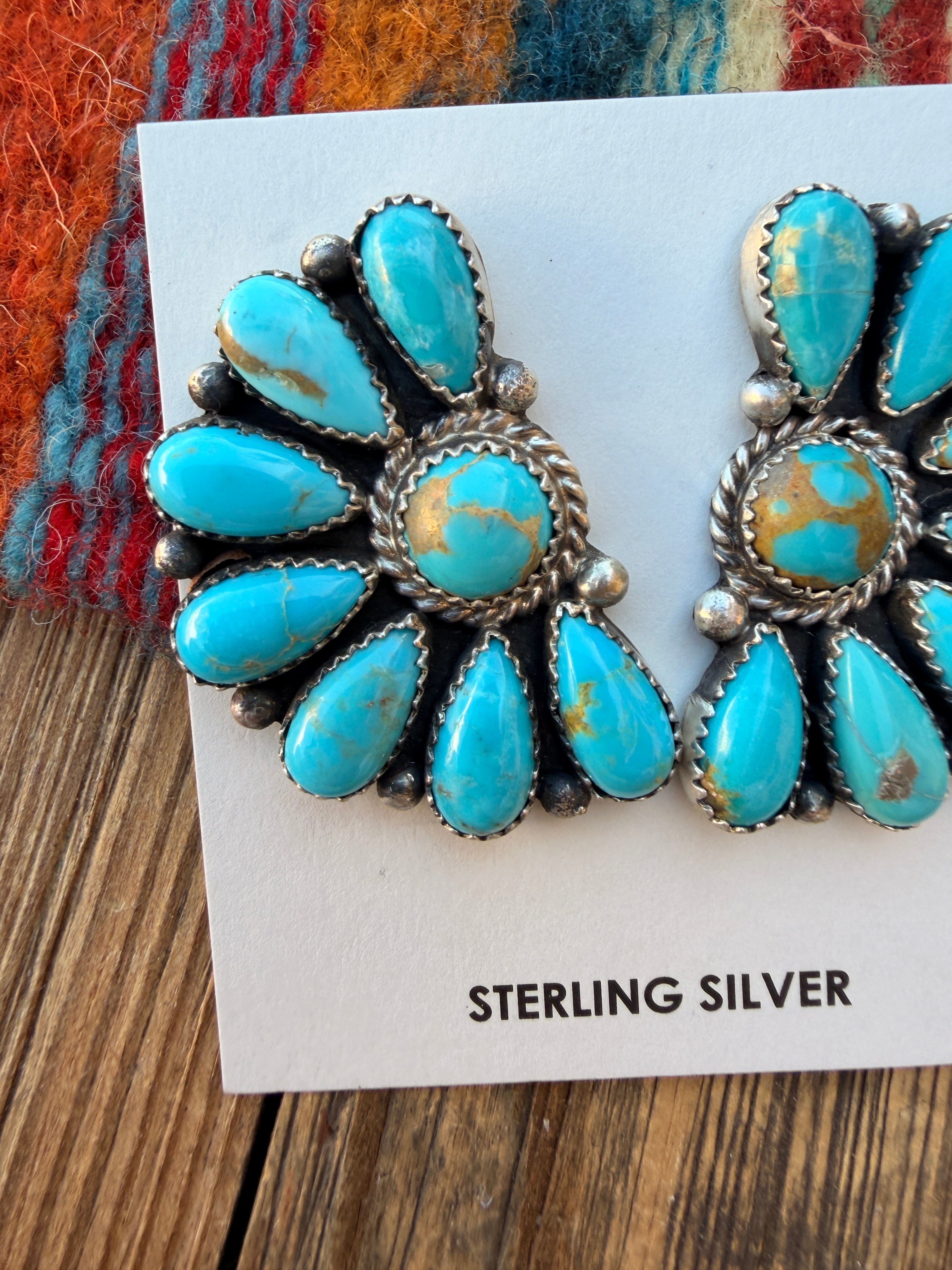Handcrafted Turquoise & Sterling Silver Cluster Post Earrings by Effie Garfield