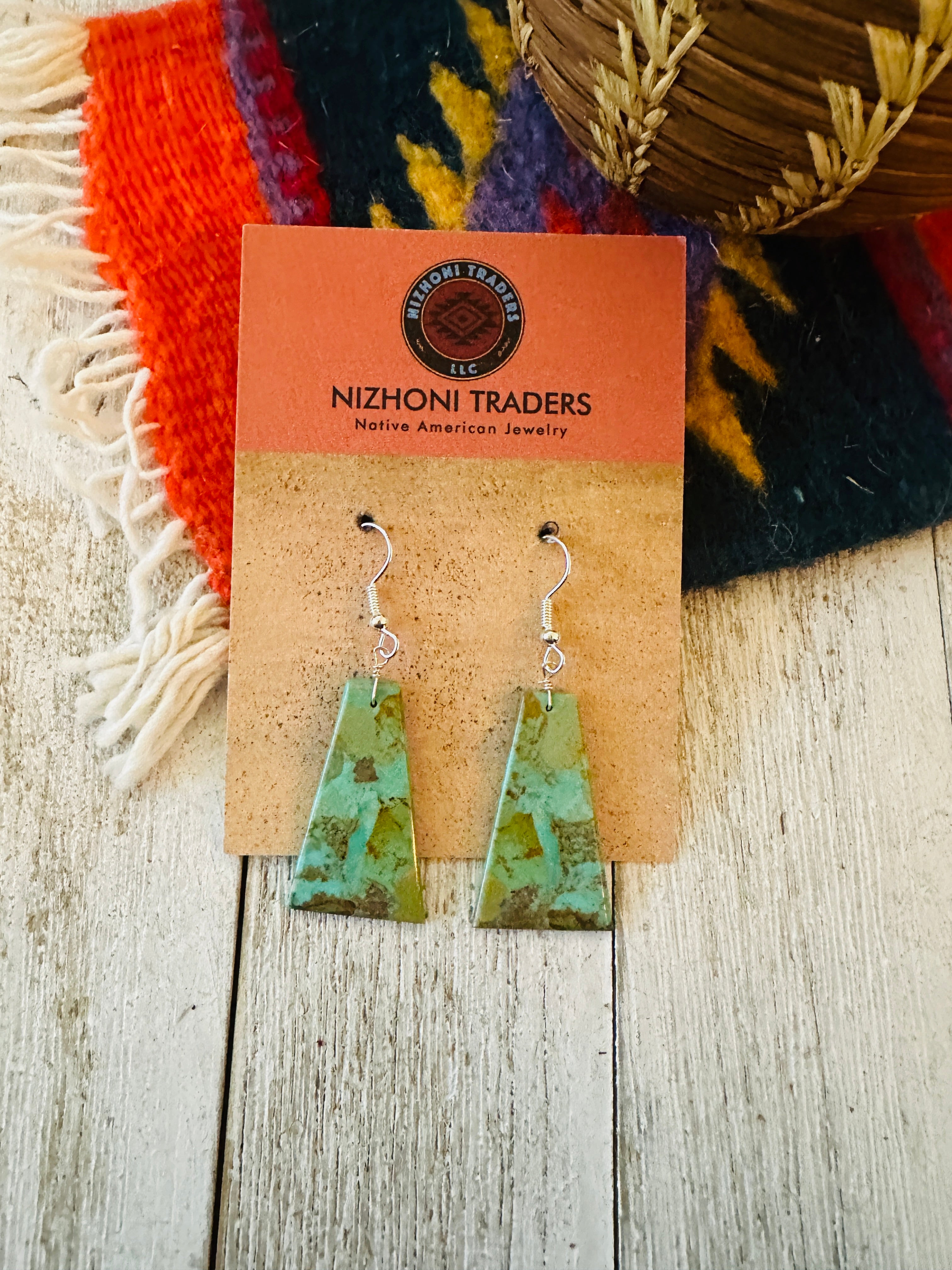 Navajo Sterling Silver & Turquoise Slab Dangle Earrings