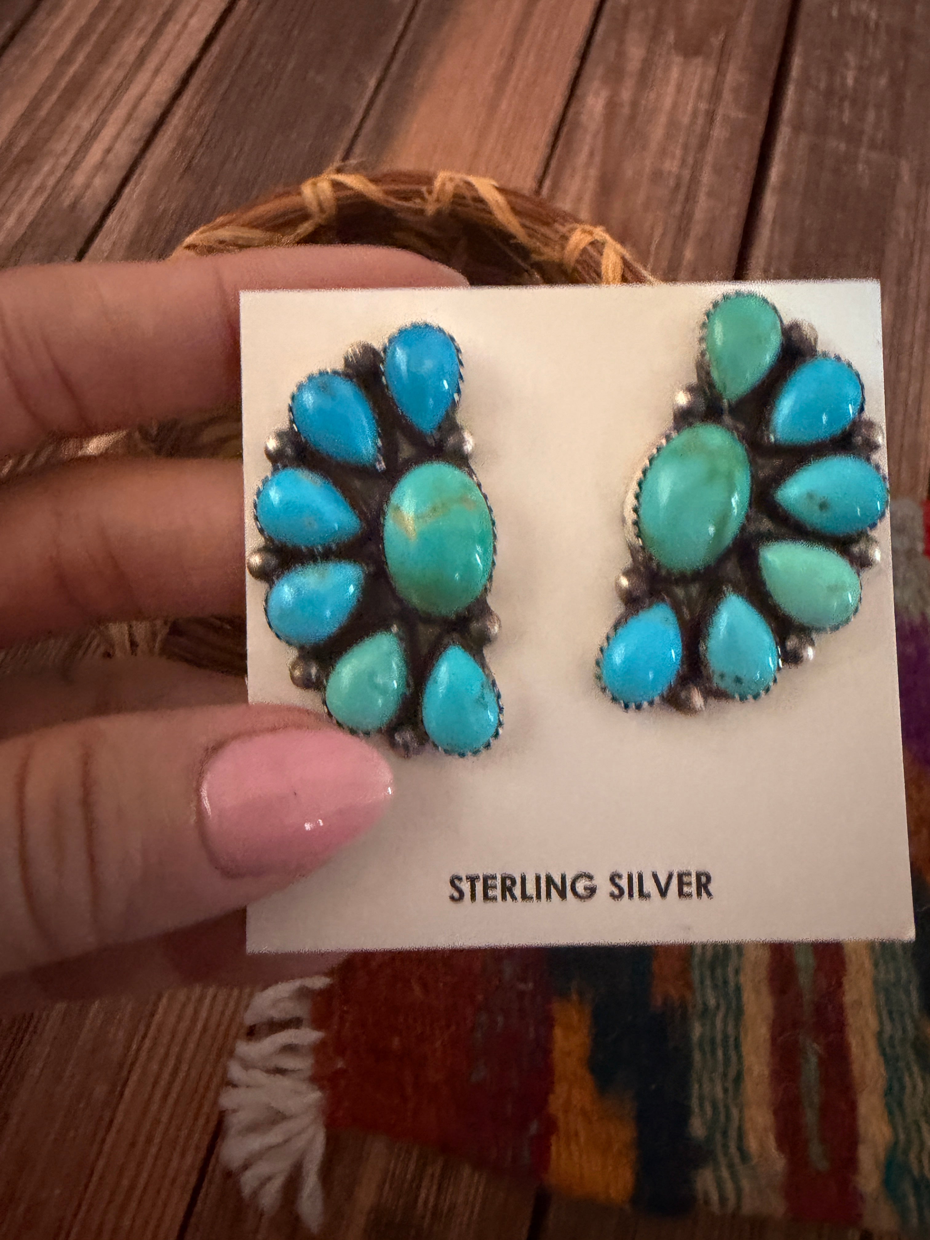 Handcrafted Turquoise & Sterling Silver Post Earrings by Hiram Largo