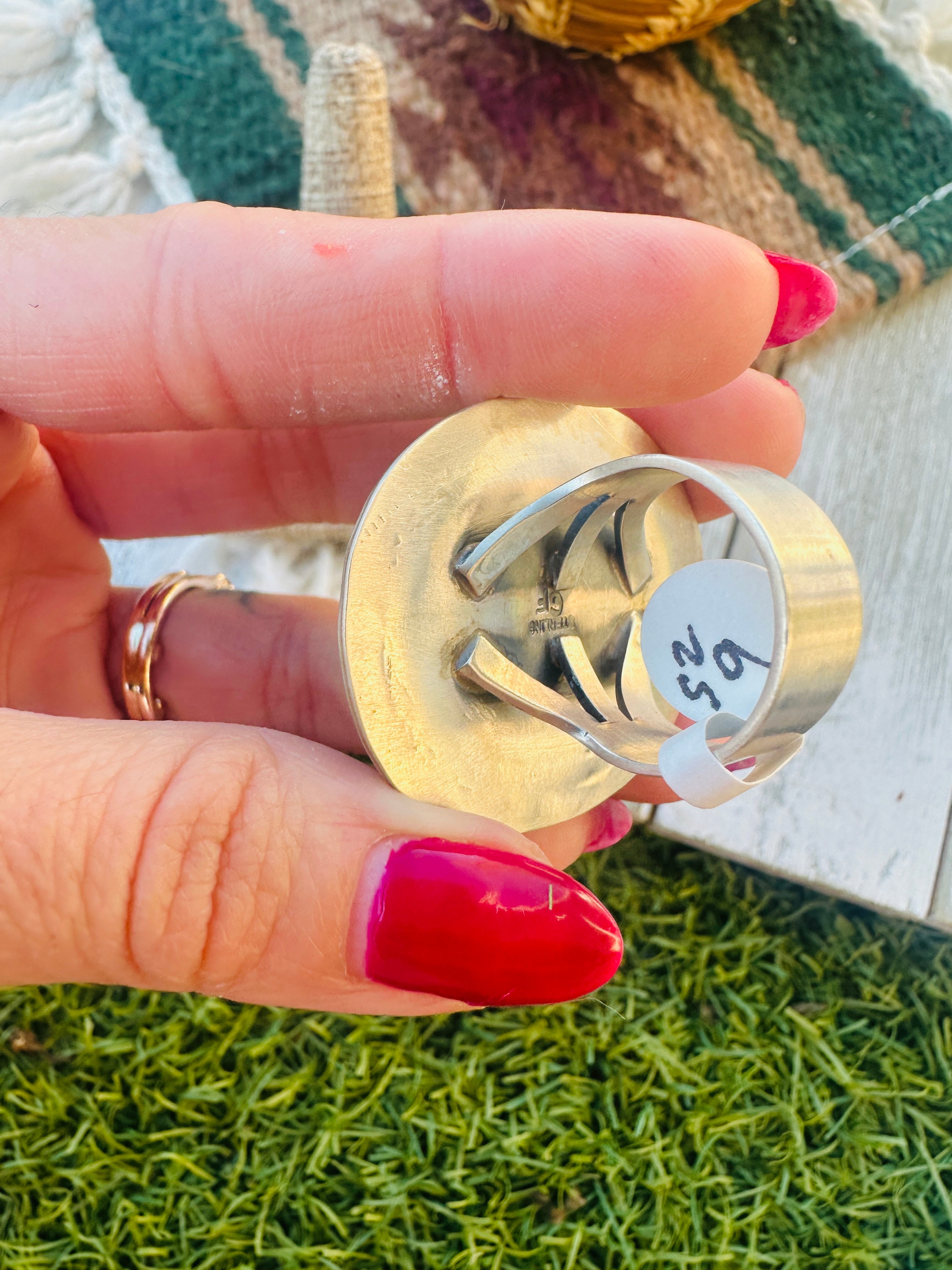 Handcrafted Tibetan Turquoise & Sterling Silver Ring Size 9