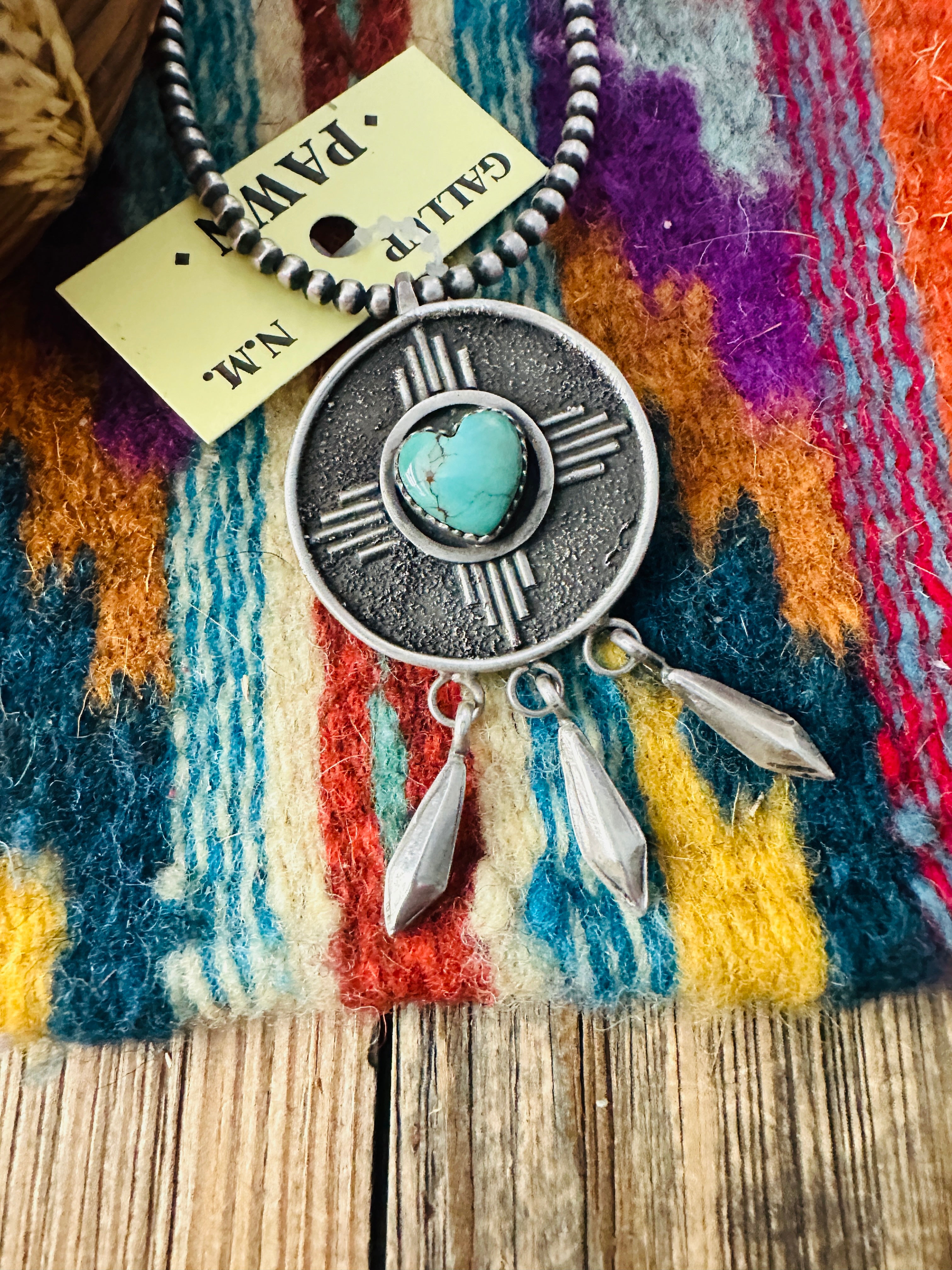 Old Pawn Handcrafted Turquoise and Sterling Silver Heart Pendant