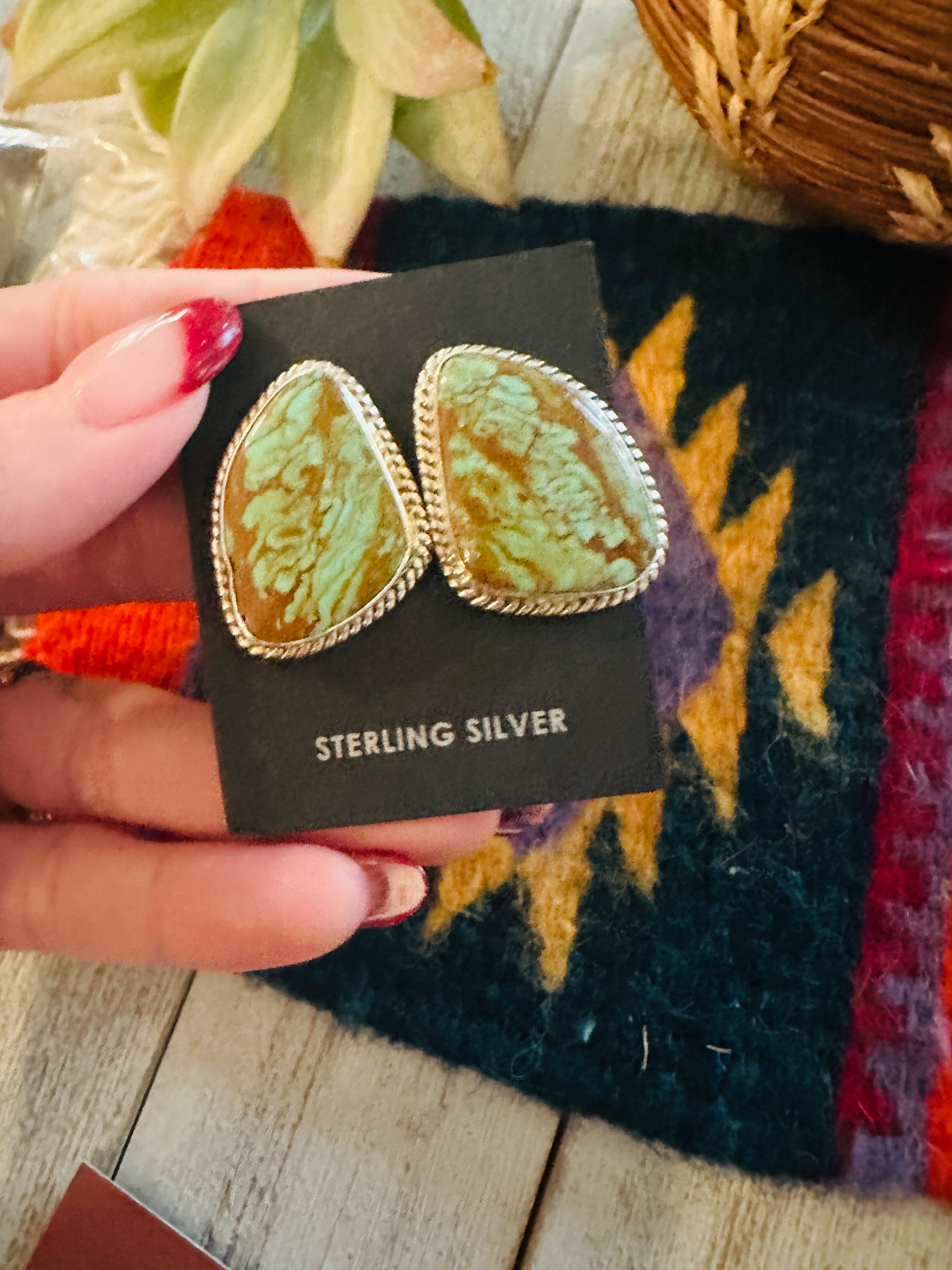 Navajo Variscite and Sterling Silver Post Earrings