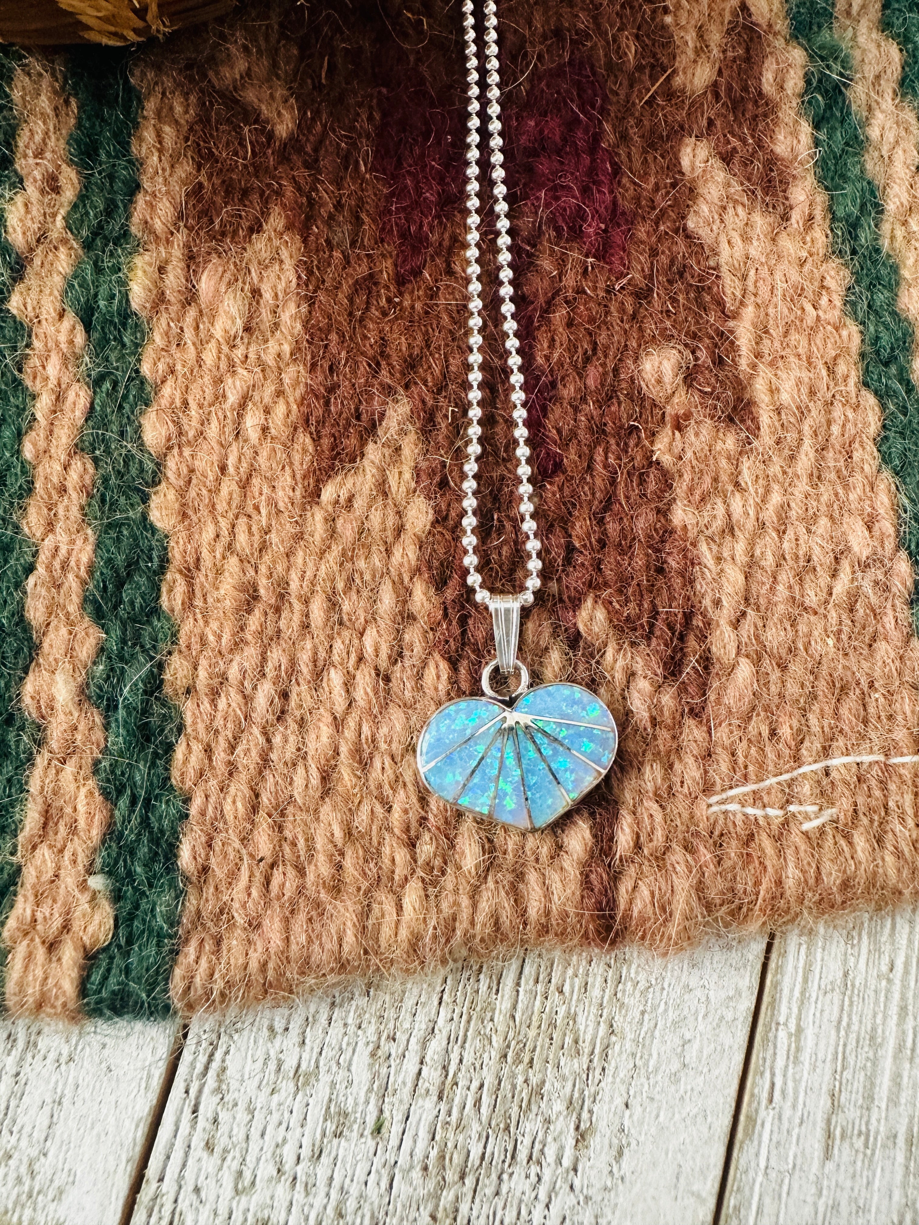 Handcrafted Blue Opal & Sterling Silver Inlay Heart Pendant