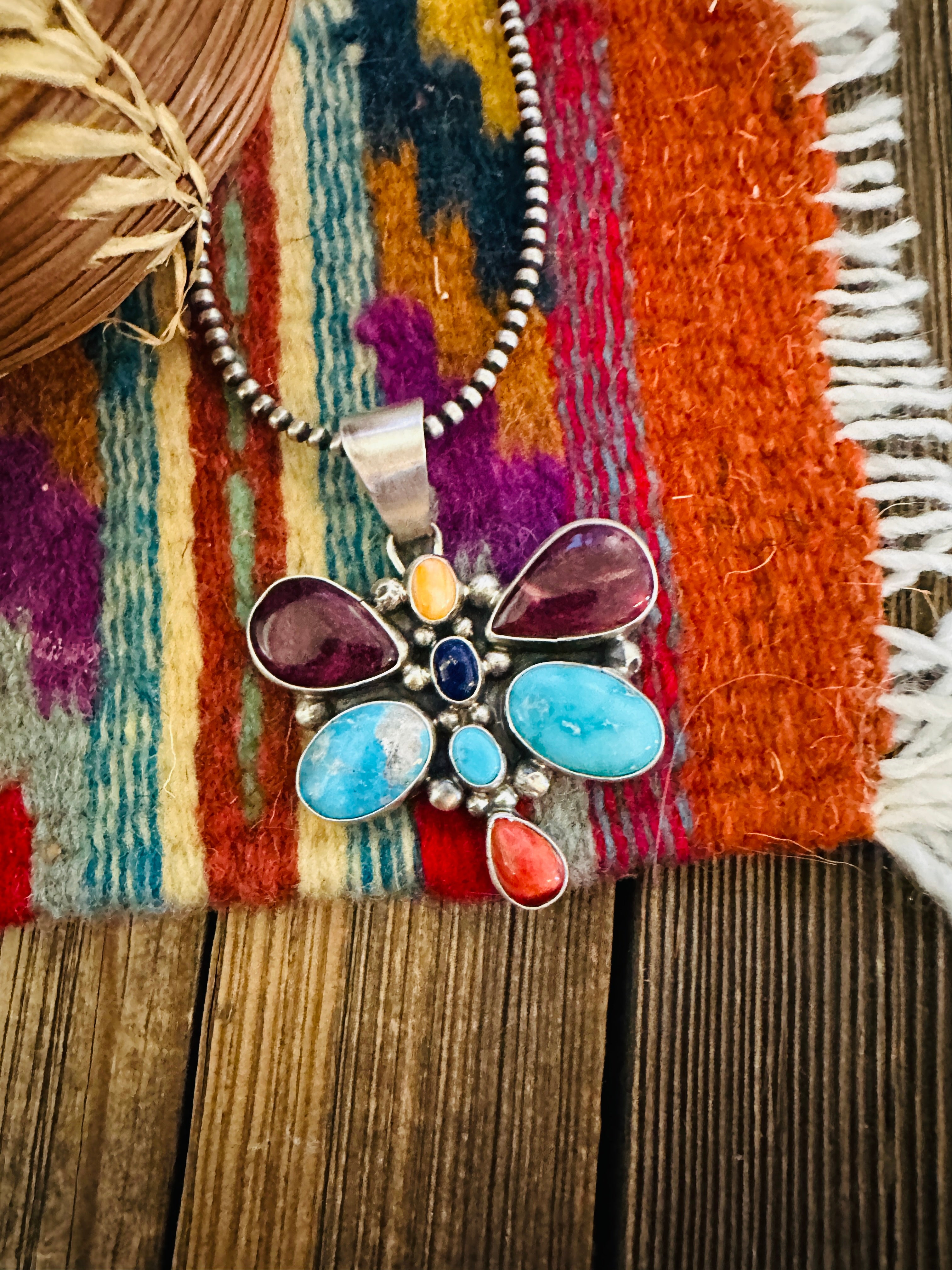 Handcrafted Sterling Silver & Multi Stone Dragonfly Pendant by Travis Jim