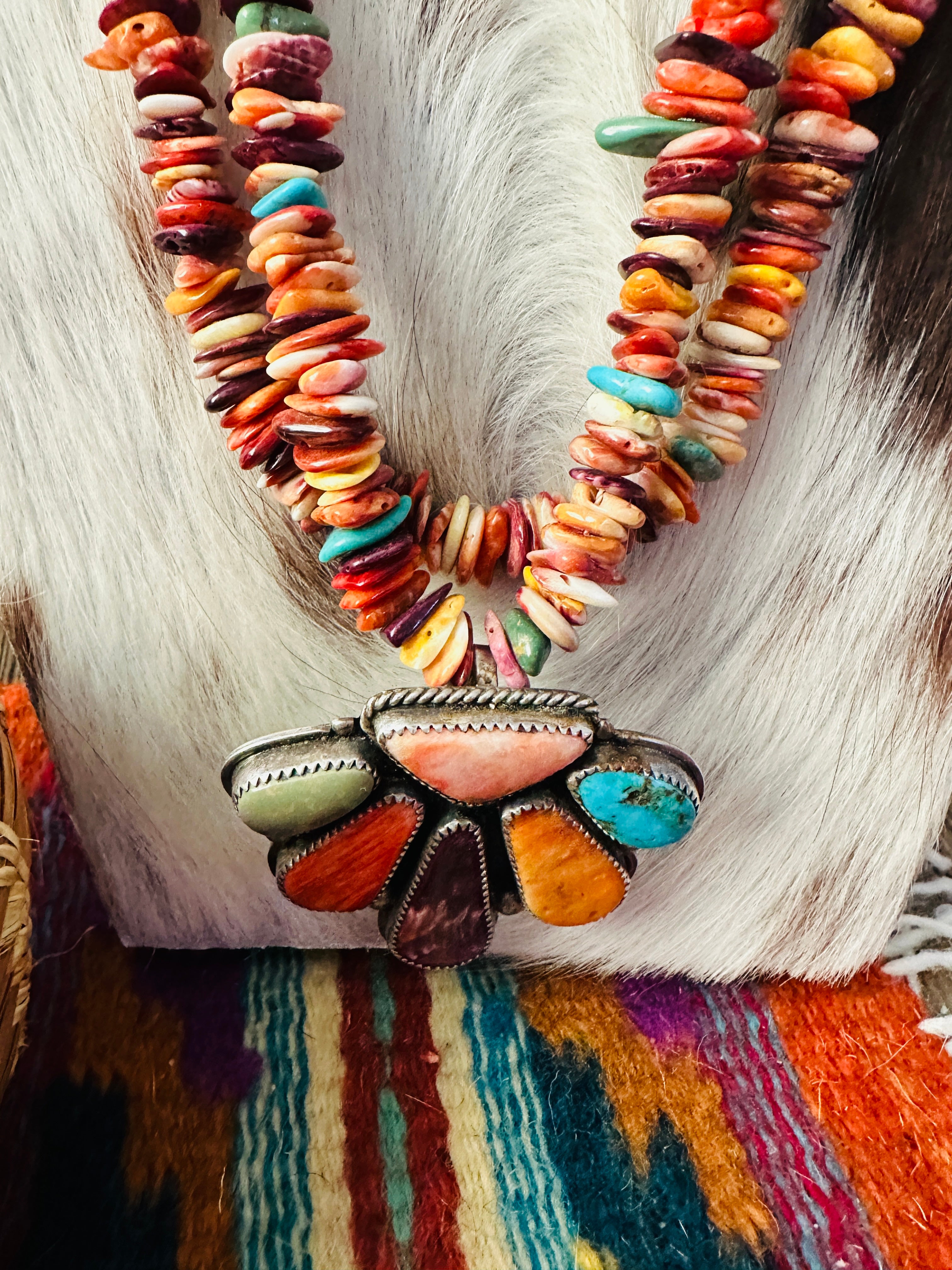 Old Pawn Vintage Handcrafted Multi Stone & Sterling Silver Beaded Necklace