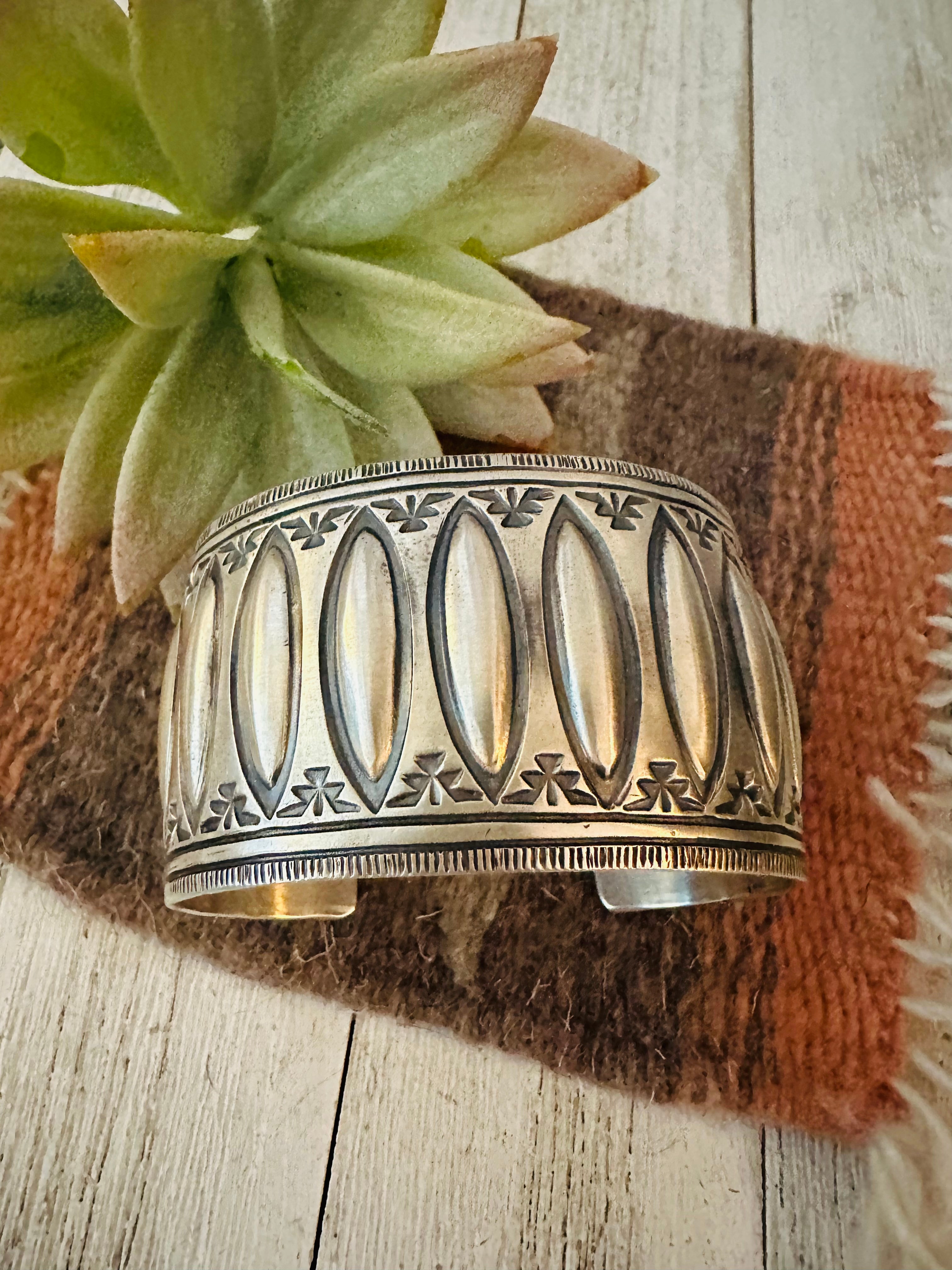 Navajo Hand Stamped Sterling Silver Cuff Bracelet