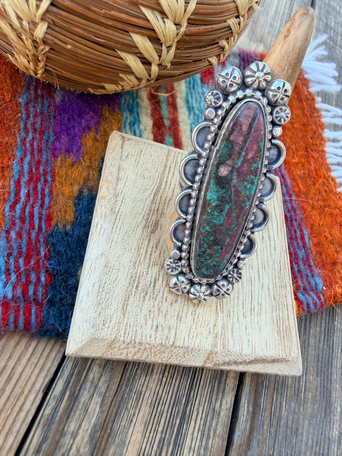 Handcrafted Royston Turquoise & Sterling Silver Ring 10 by Rosella Paxson