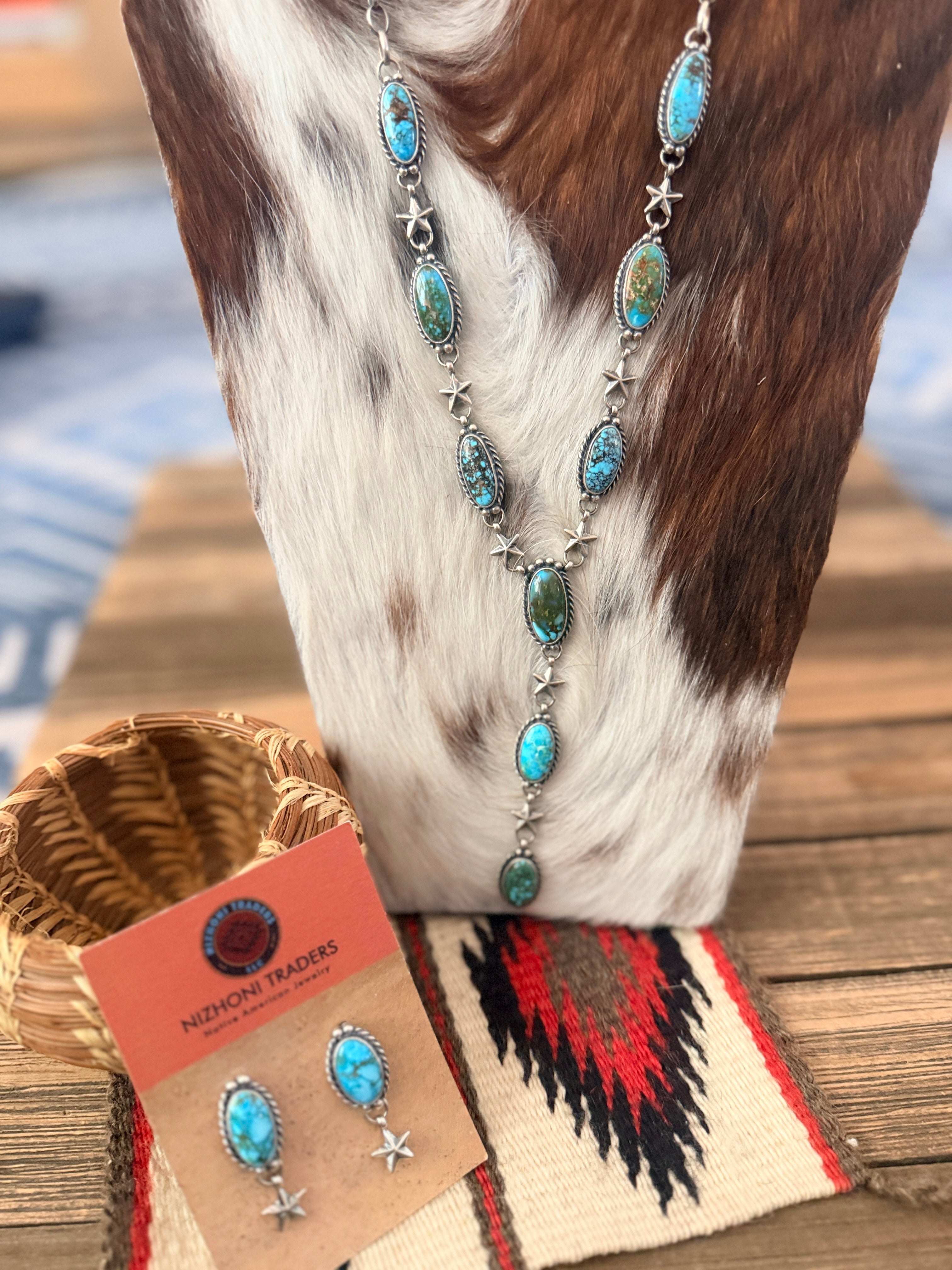 Handcrafted Turquoise & Sterling Silver Necklace and Earring Set by Larry Kaye