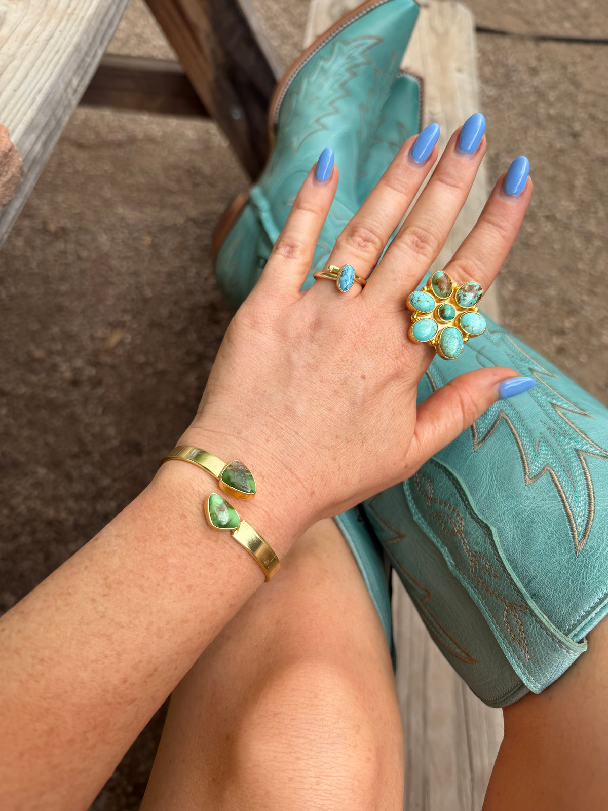 “The Golden Collection” Painted Desert Handmade Natural Sonoran Mountain Turquoise Gold Plated Adjustable Bracelet Cuff STYLE 1