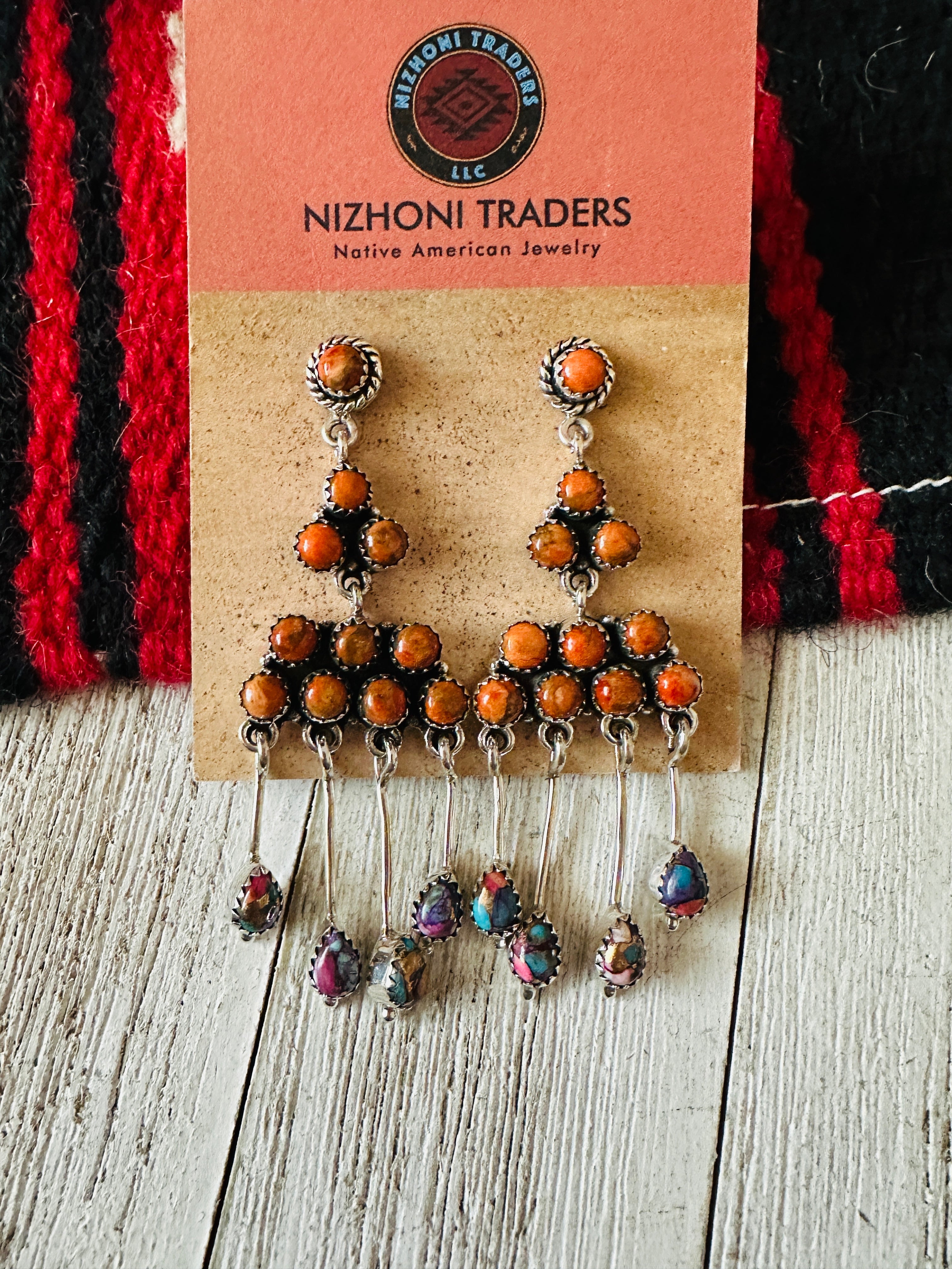 Handmade Orange Spiny, Pink Dream & Sterling Silver Chandelier Dangle Earrings by Nizhoni