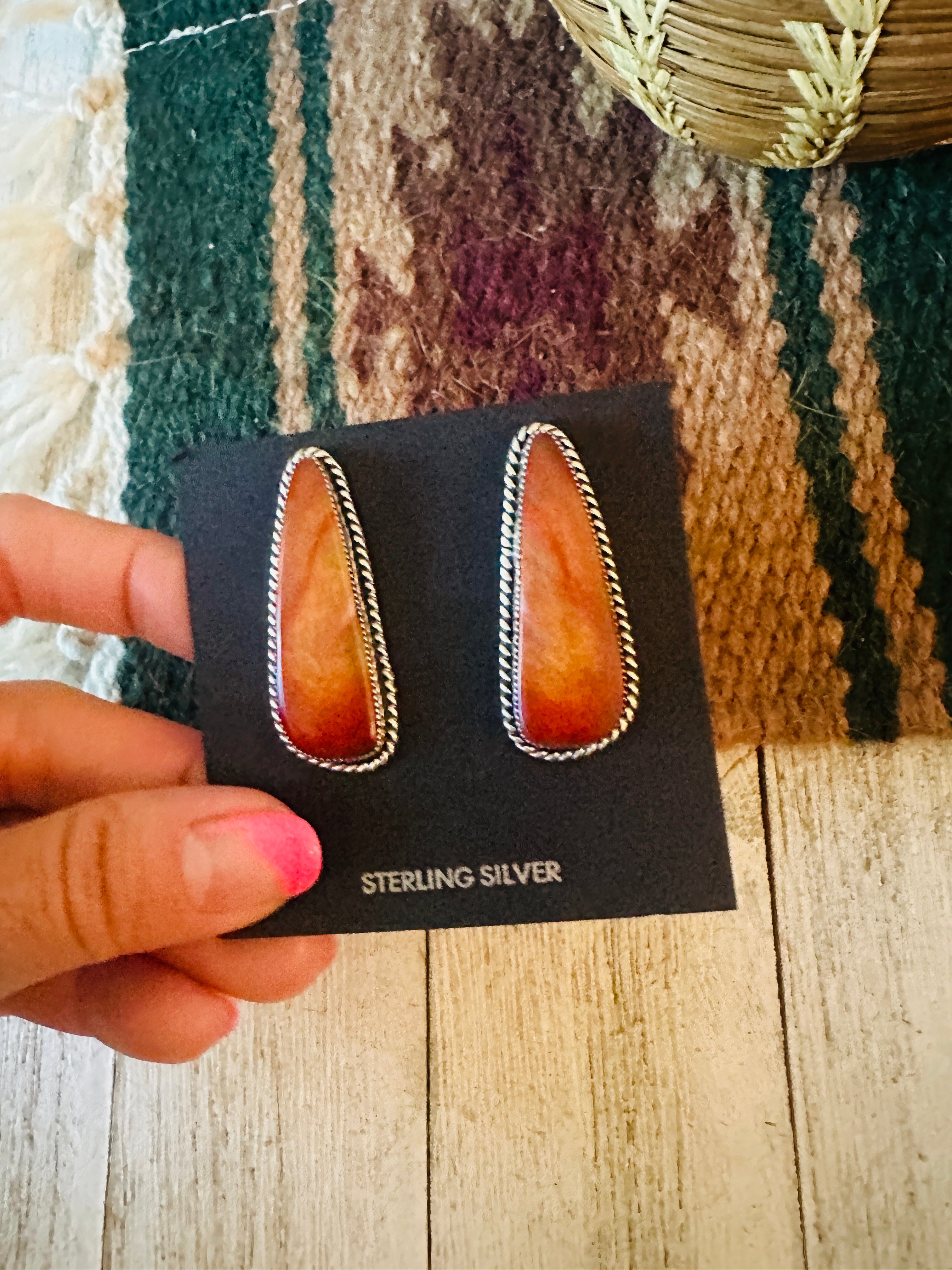 Navajo Jasper Sterling Silver Post Earrings Signed