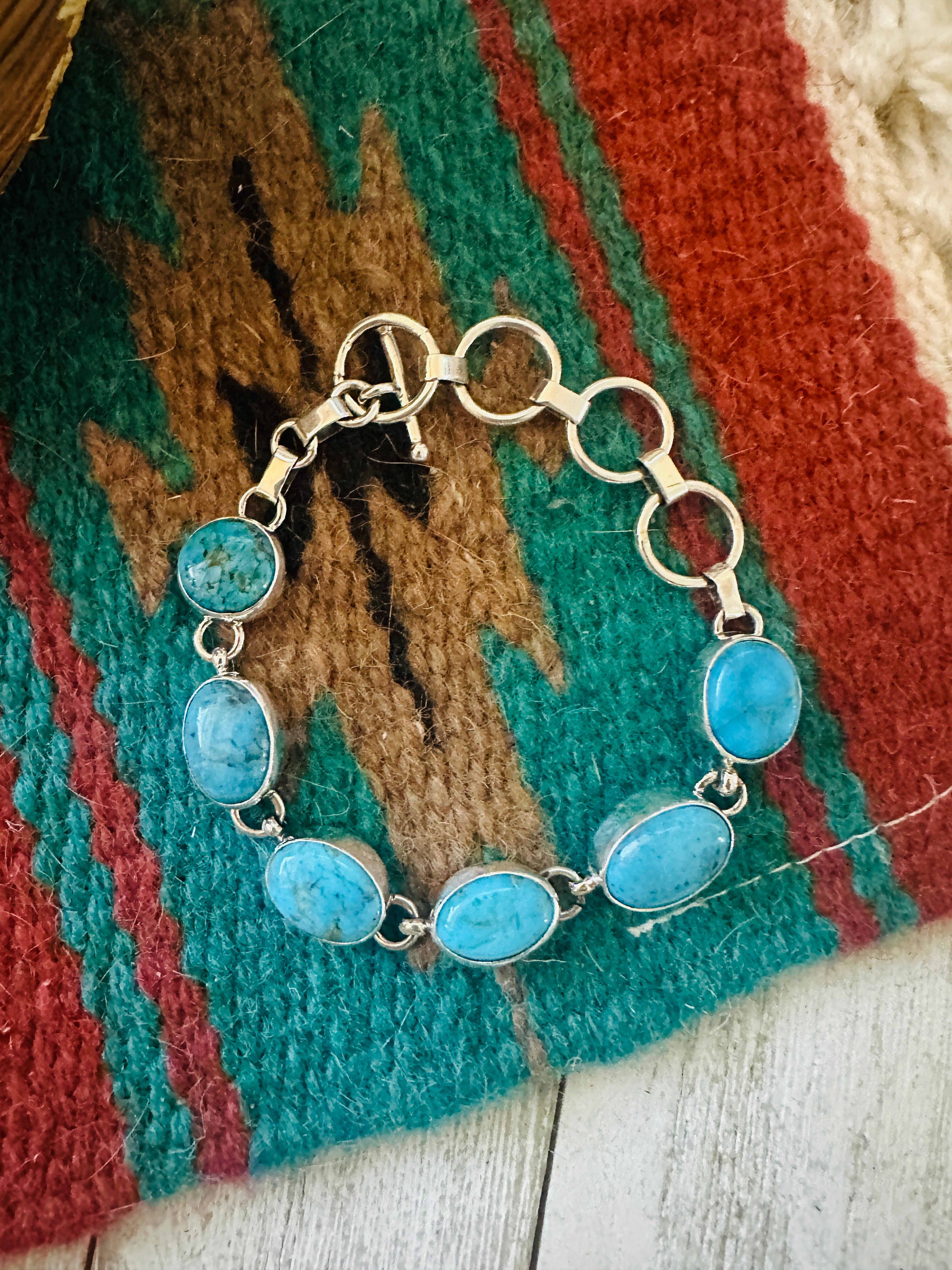 Navajo Turquoise & Sterling Silver Link Bracelet