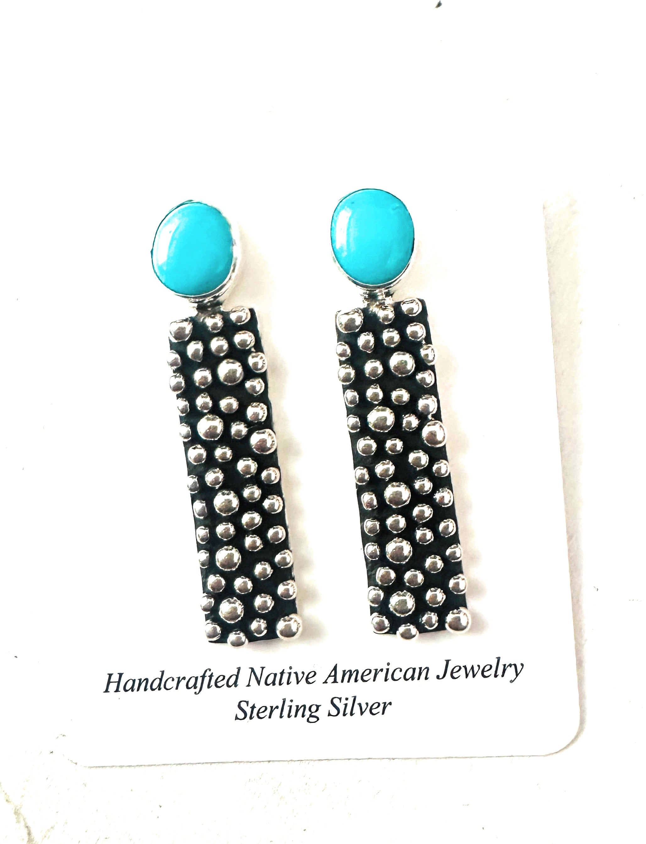 Navajo Turquoise And Sterling Silver Drop Earrings