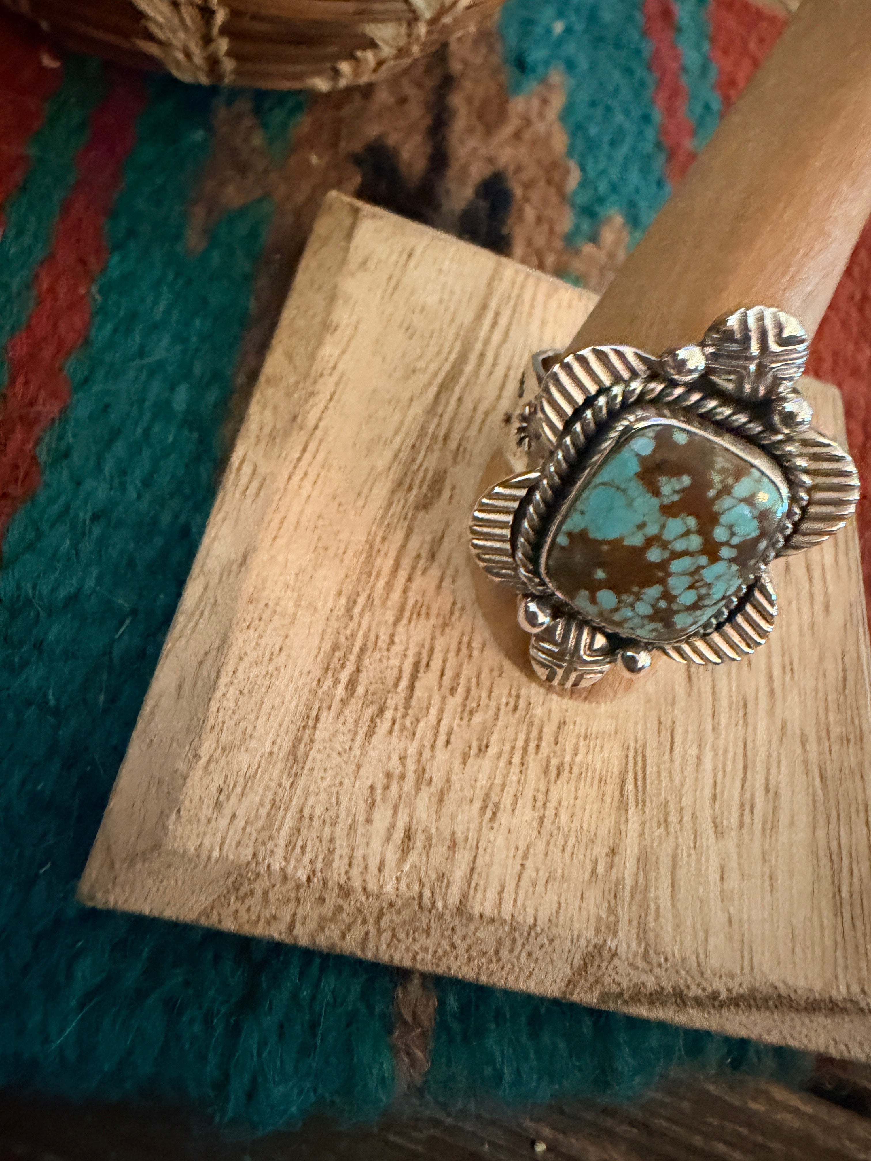 Handmade Sterling Silver Number 8 Turquoise Adjustable Ring Signed Nizhoni