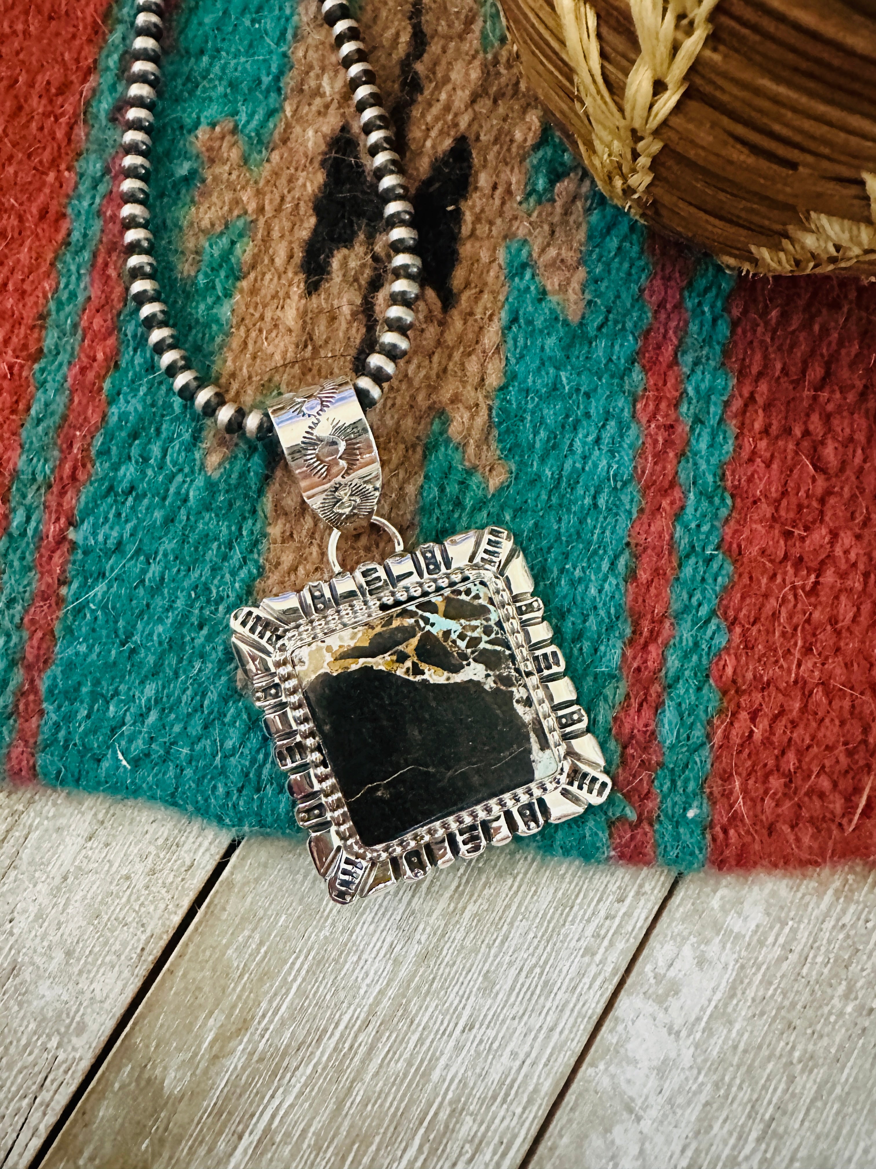 Handcrafted Blackjack Turquoise & Sterling Silver Pendant