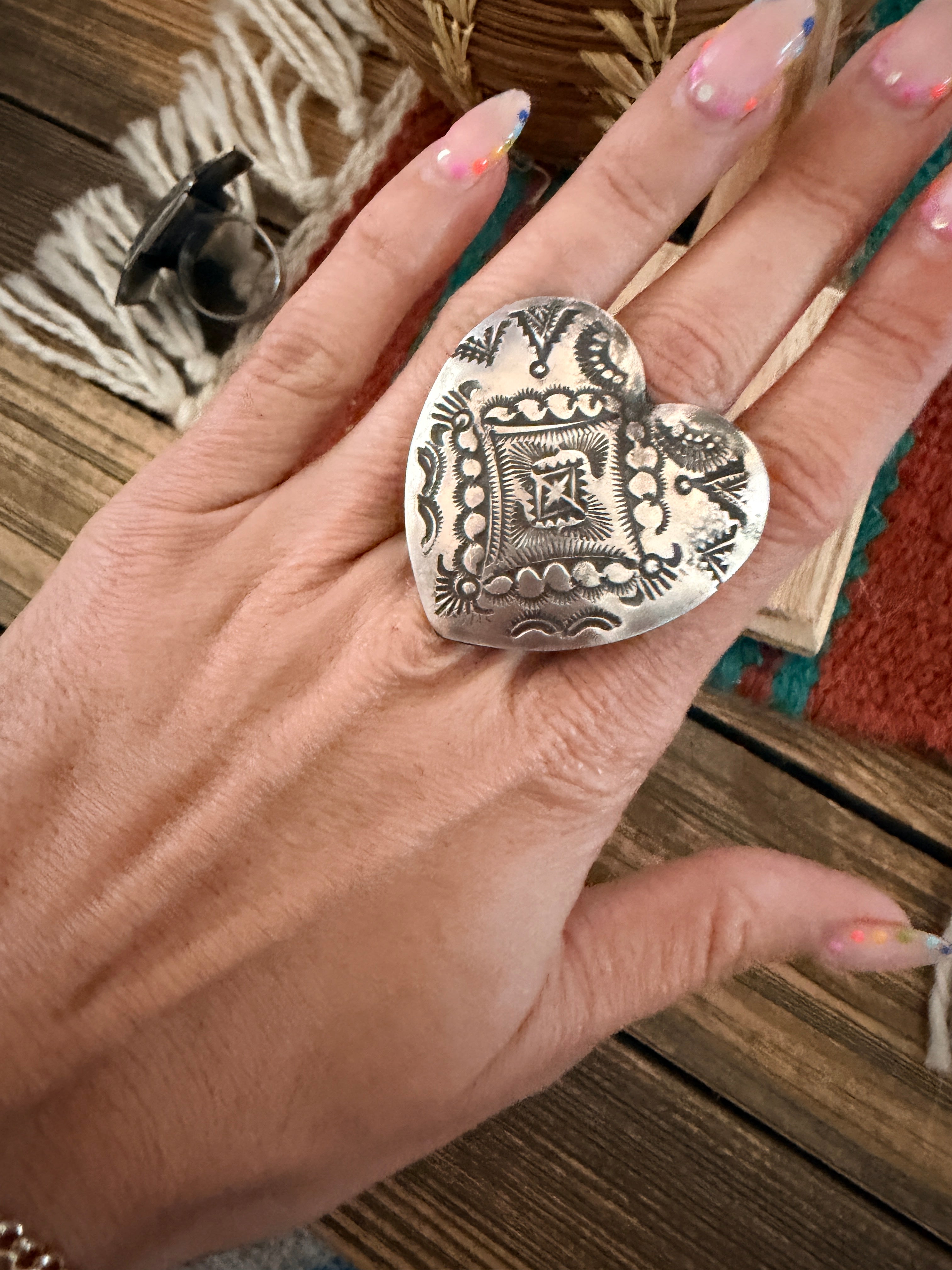 Handcrafted Sterling Silver Adjustable Heart Concho Ring by Vincent Platero