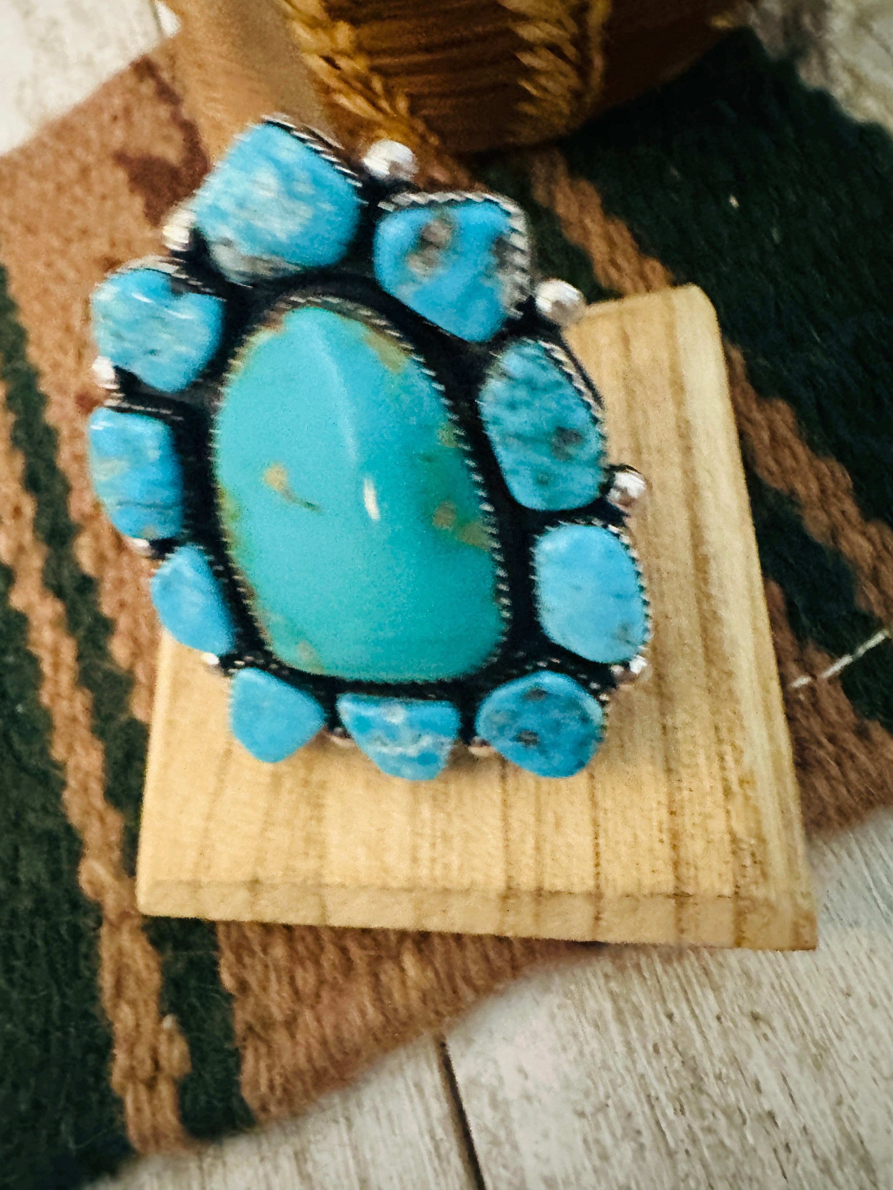 Navajo Sterling Silver & Kingman Turquoise Adjustable Ring