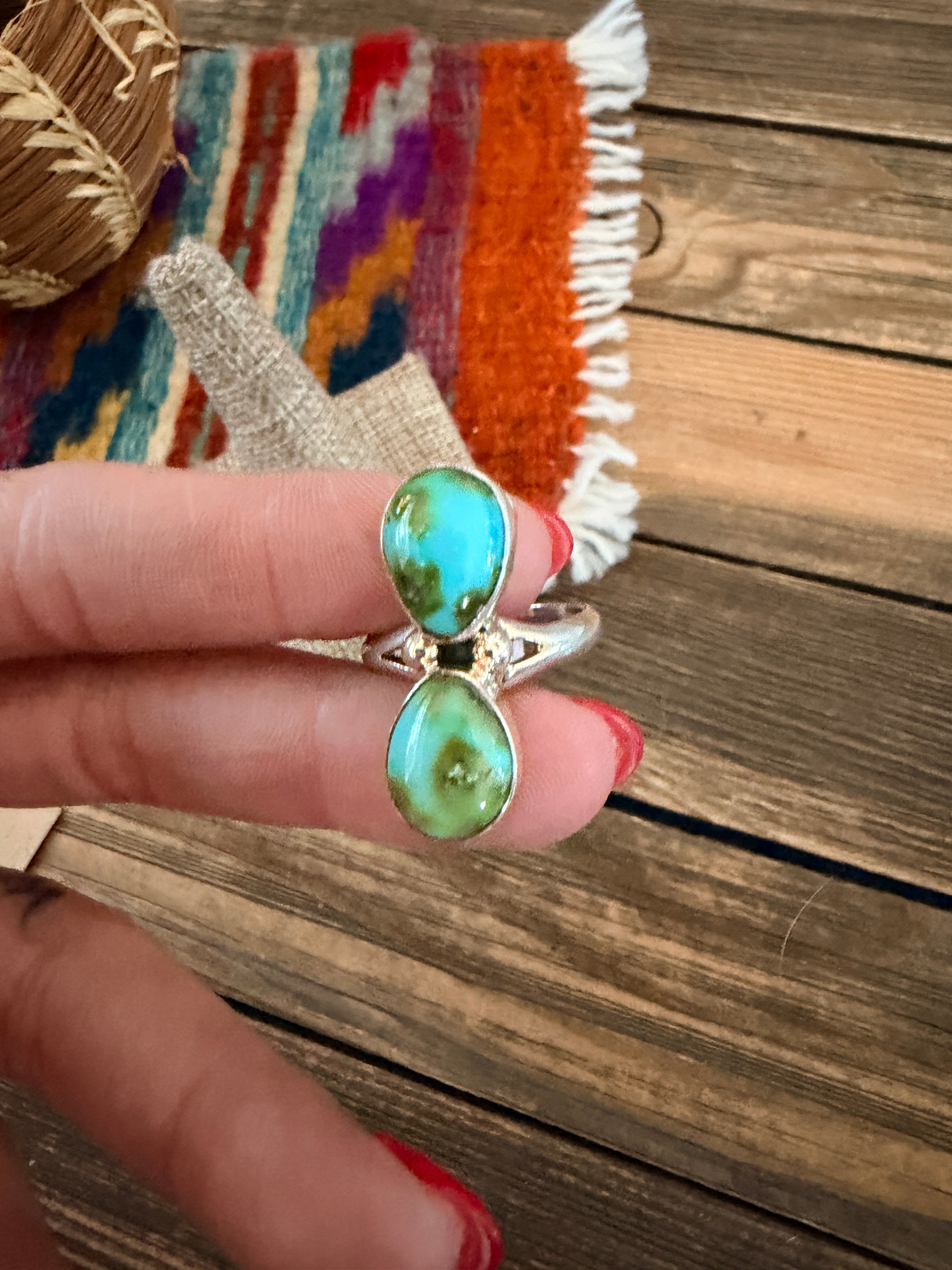 Handcrafted Sonoran Mountain Turquoise & Sterling Silver Ring Size 8