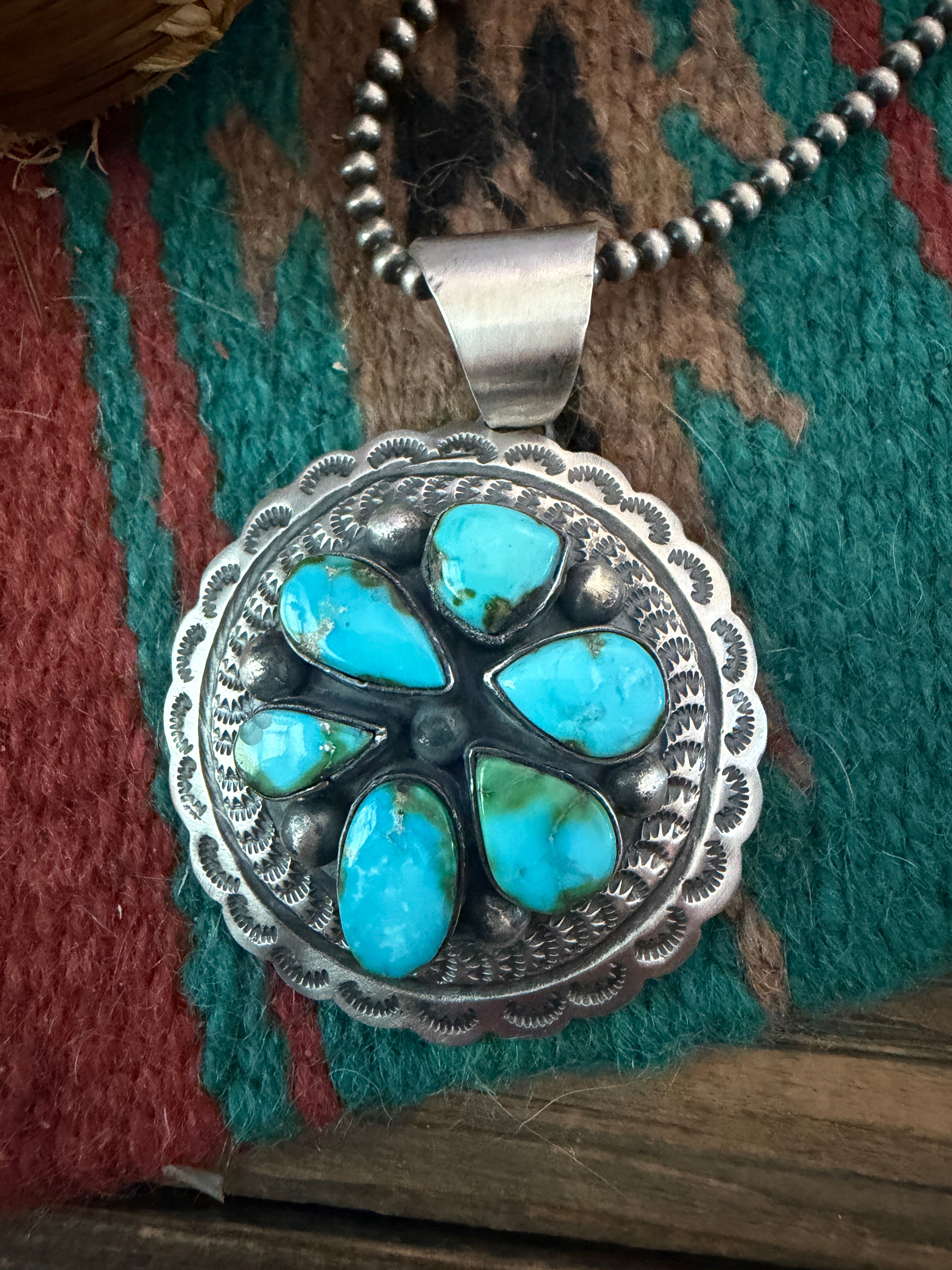 Handcrafted Sterling Silver & Sonoran Mountain Turquoise Concho Pendant by Chimney Butte
