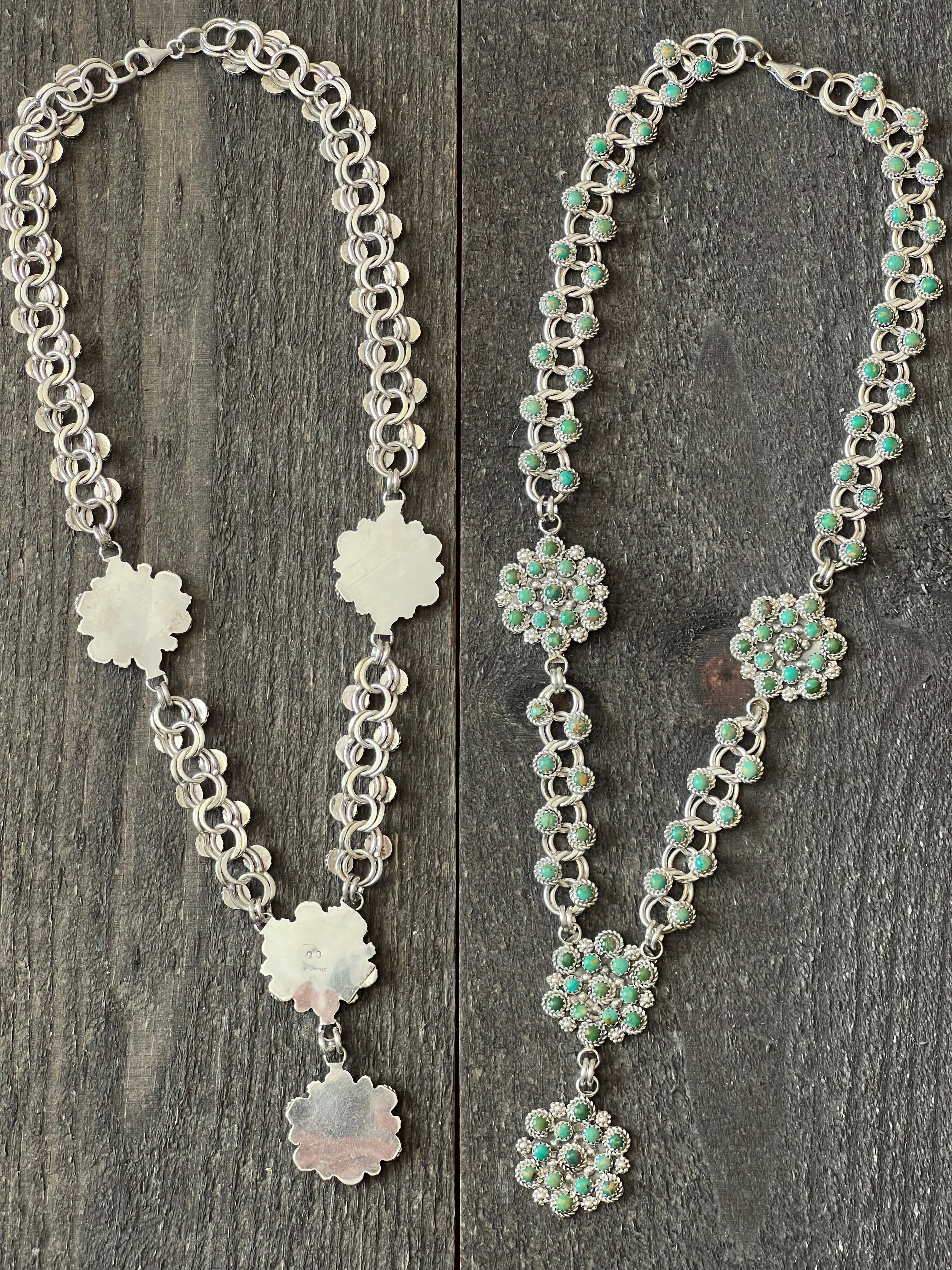 Handcrafted Sterling and Snake Eye Turquoise Link and Cluster Necklace by Dillon Cheama