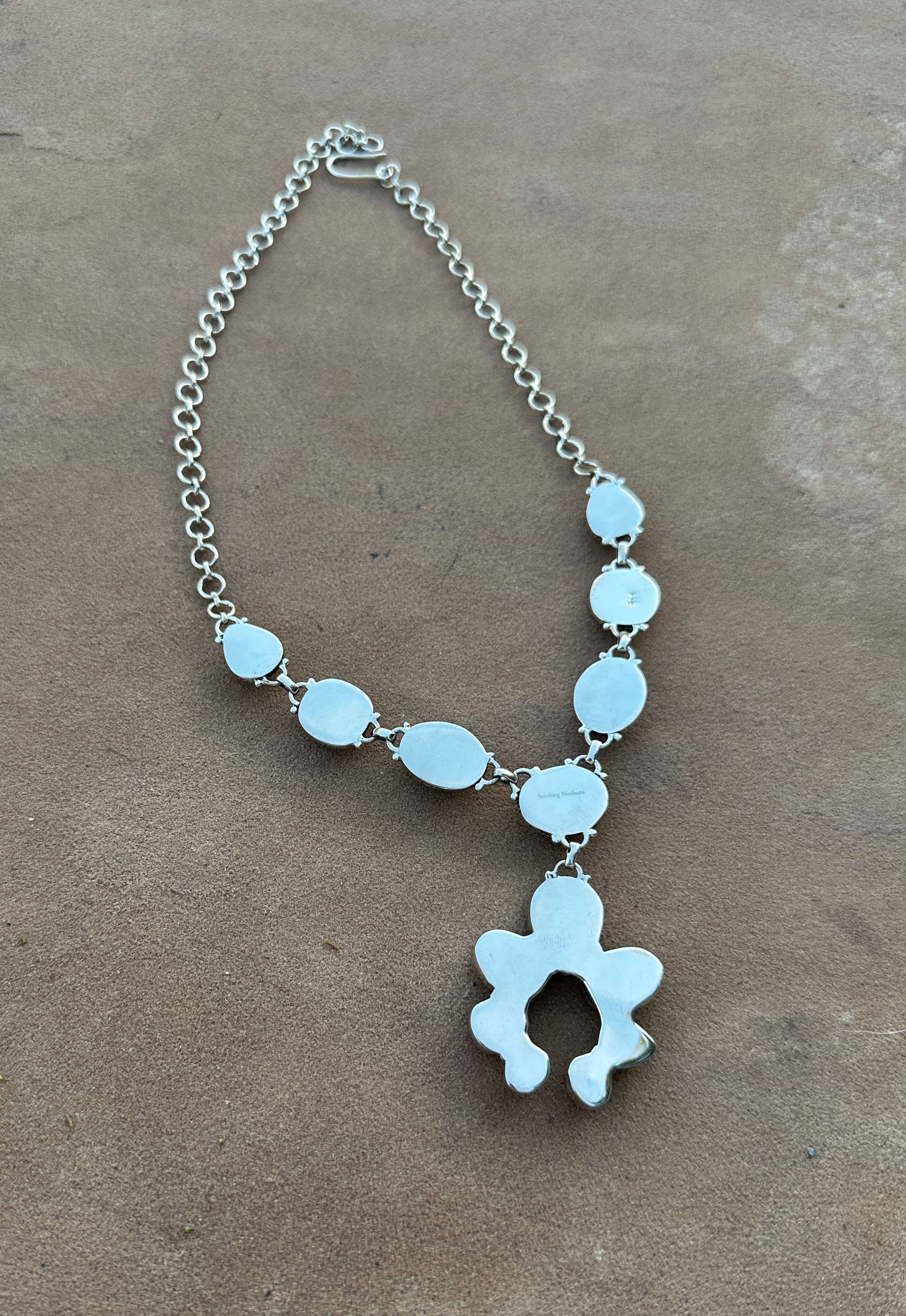 Handmade Royston Ribbon Turquoise Naja & Sterling Silver Lariat Necklace