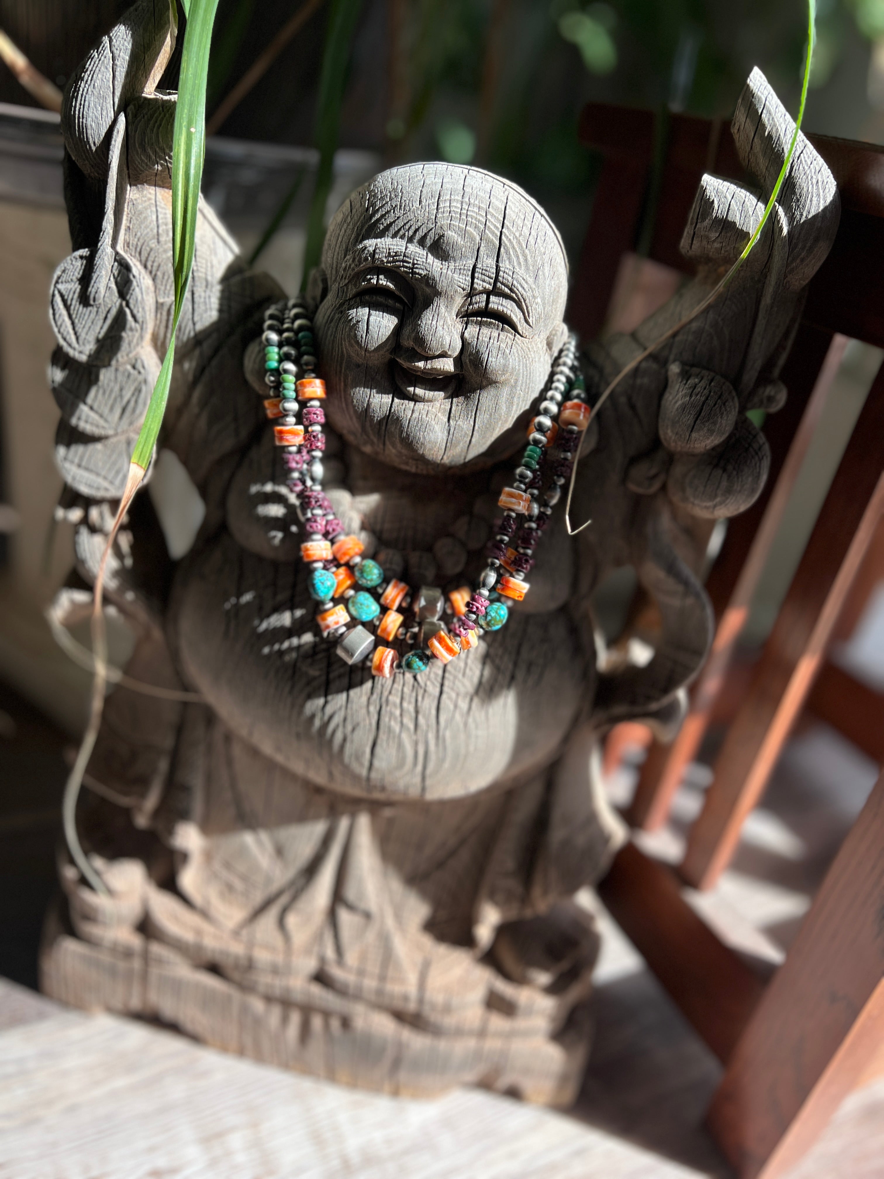 Handcrafted Sterling Silver, Kingman Turquoise and Spiny Oyster Shell Electric Rainbow Beaded Necklace, 16” + 2”