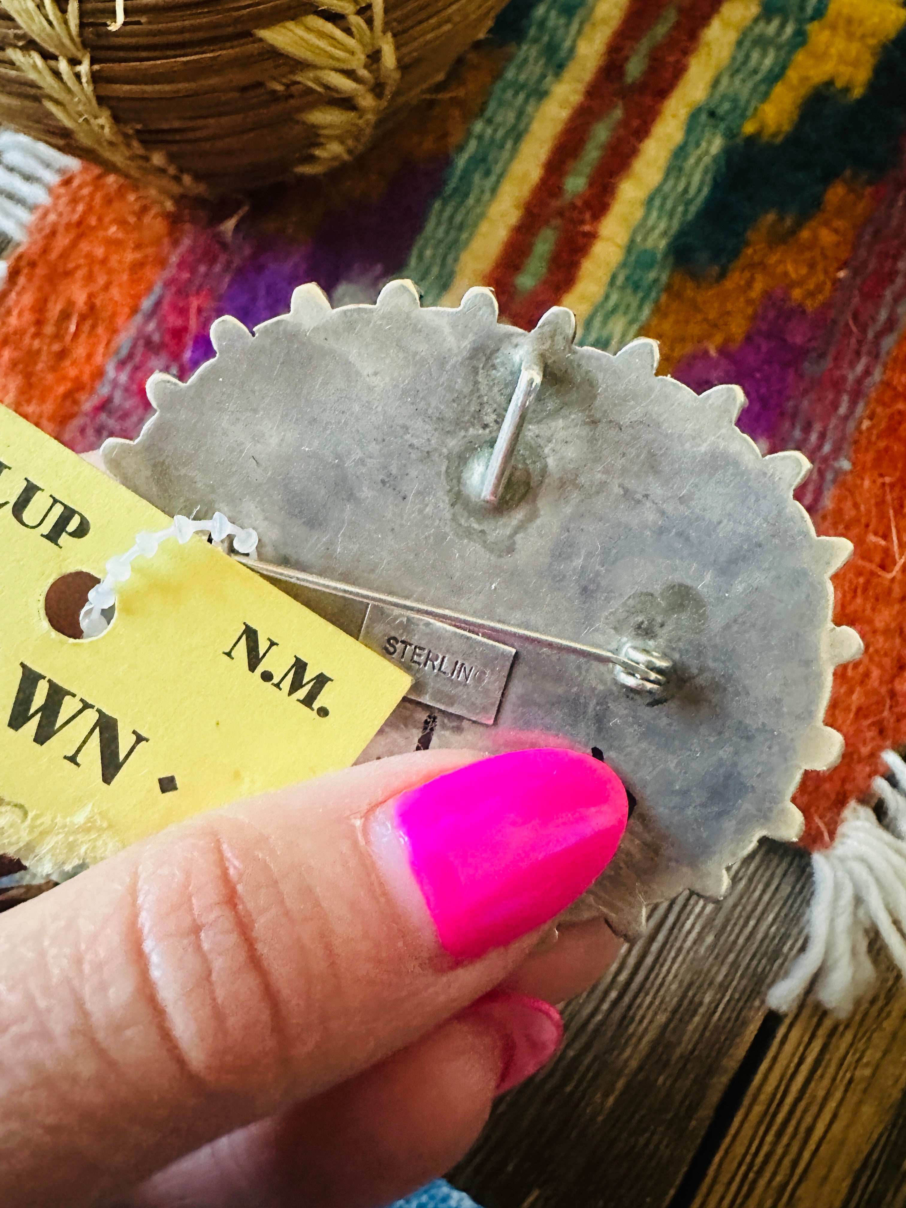 Old Pawn Handcrafted Turquoise and Sterling Silver Cluster Brooch/ Pendant