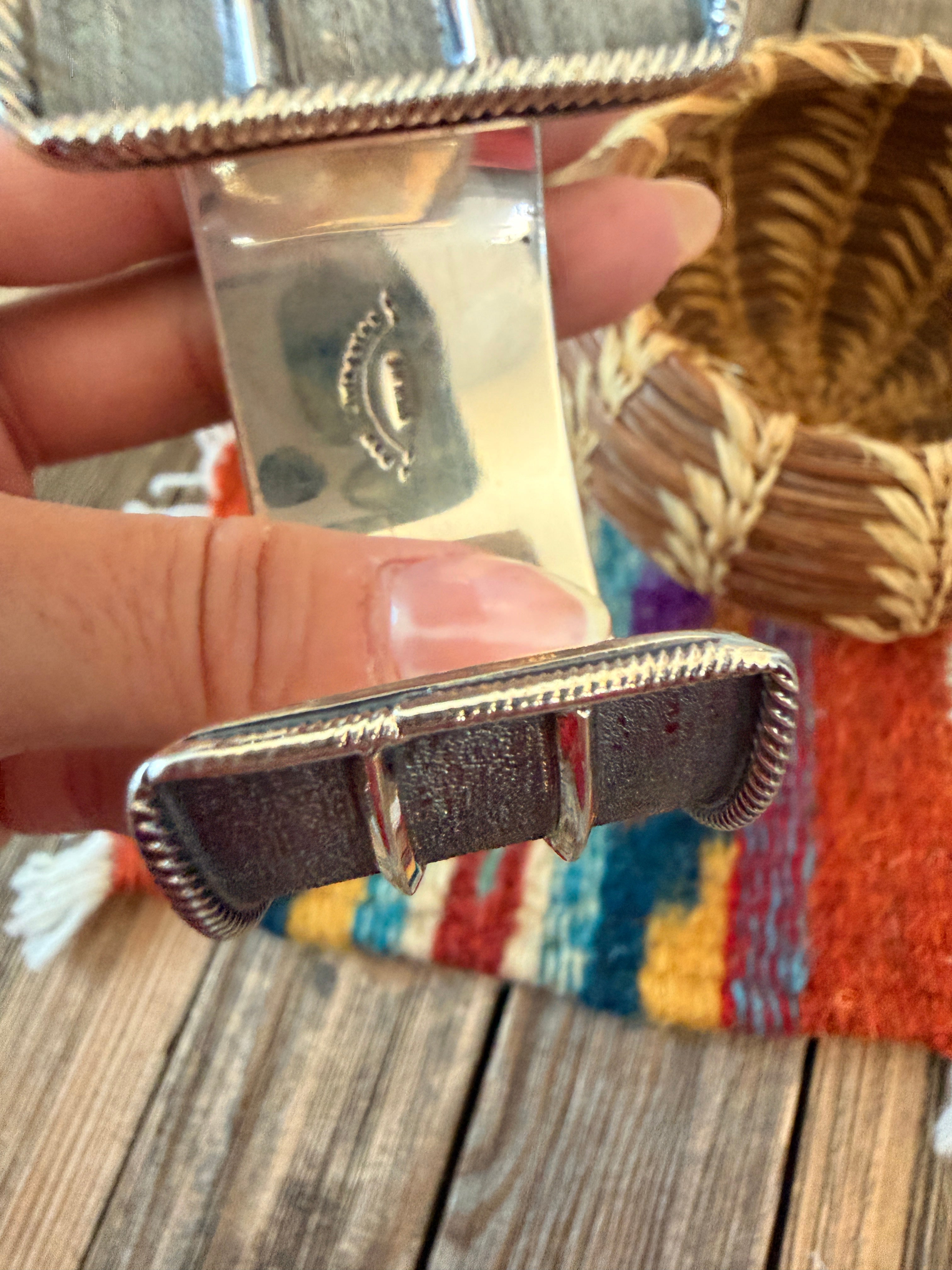Handcrafted White Buffalo & Sterling Silver Cluster Cuff Bracelet by Paul Livingston