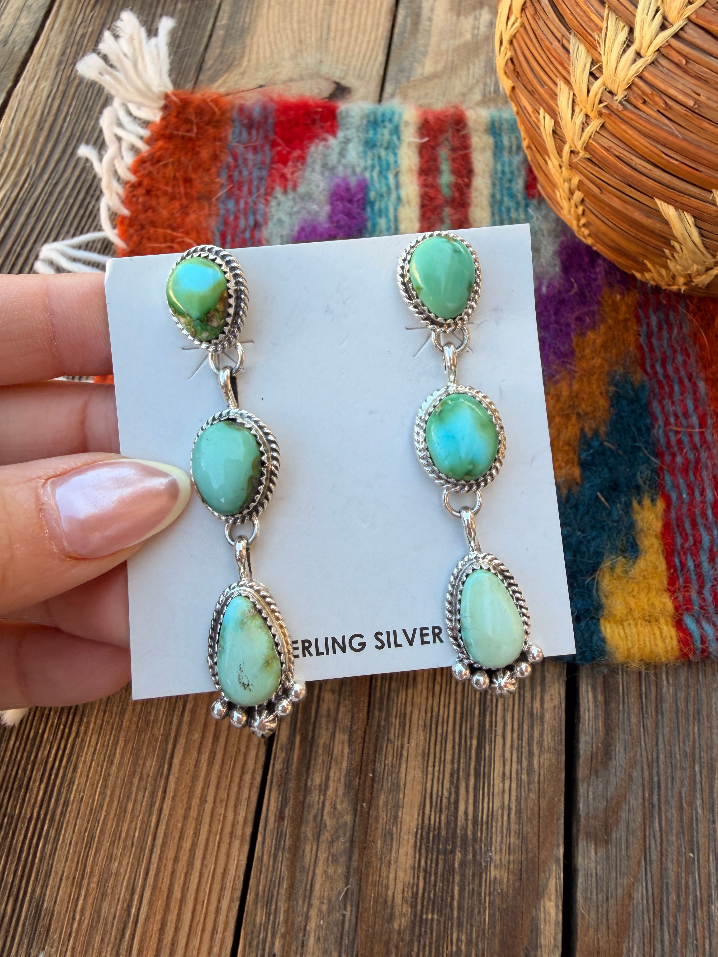 Handcrafted Sonoran Mountain Turquoise & Sterling Silver Dangle Earrings
