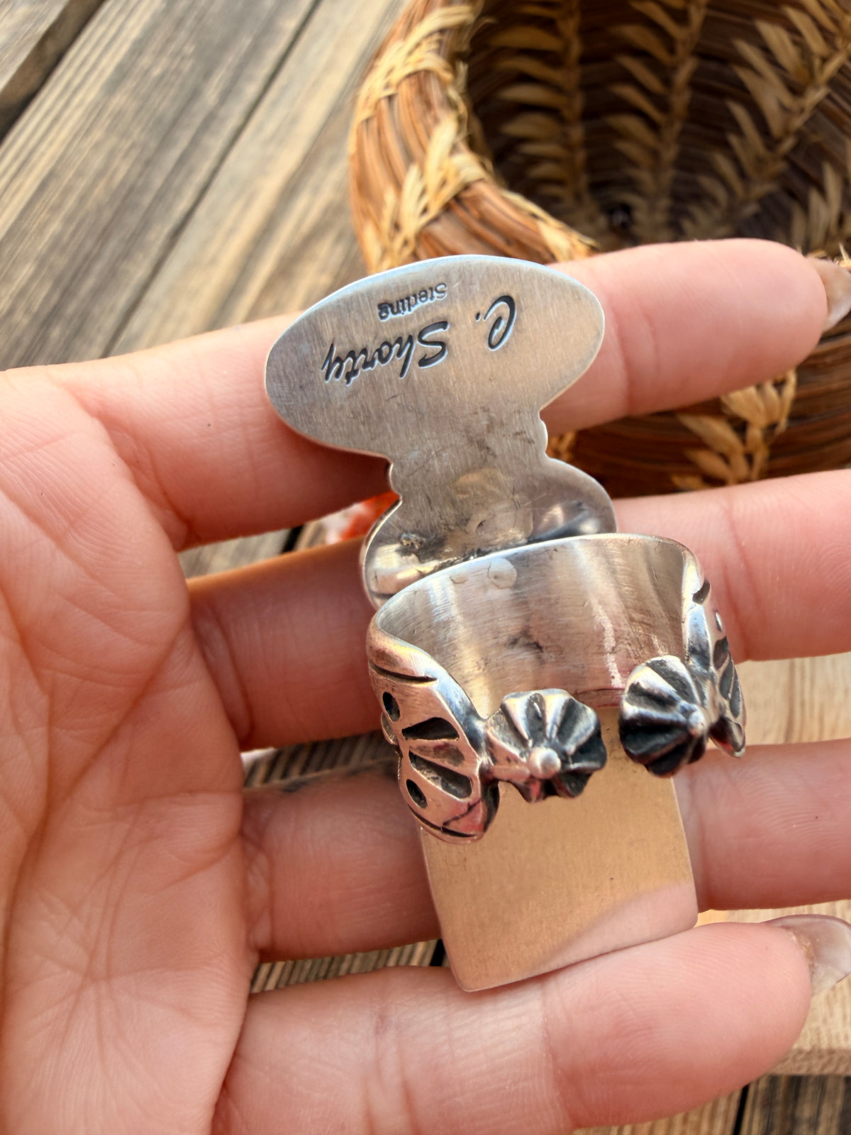 Handcrafted Spiny Oyster, Turquoise & Sterling Silver Adjustable Ring
