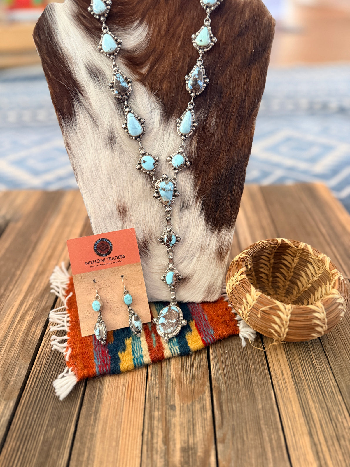 Handcrafted Golden Hills Turquoise & Sterling Silver Necklace and Earring Set