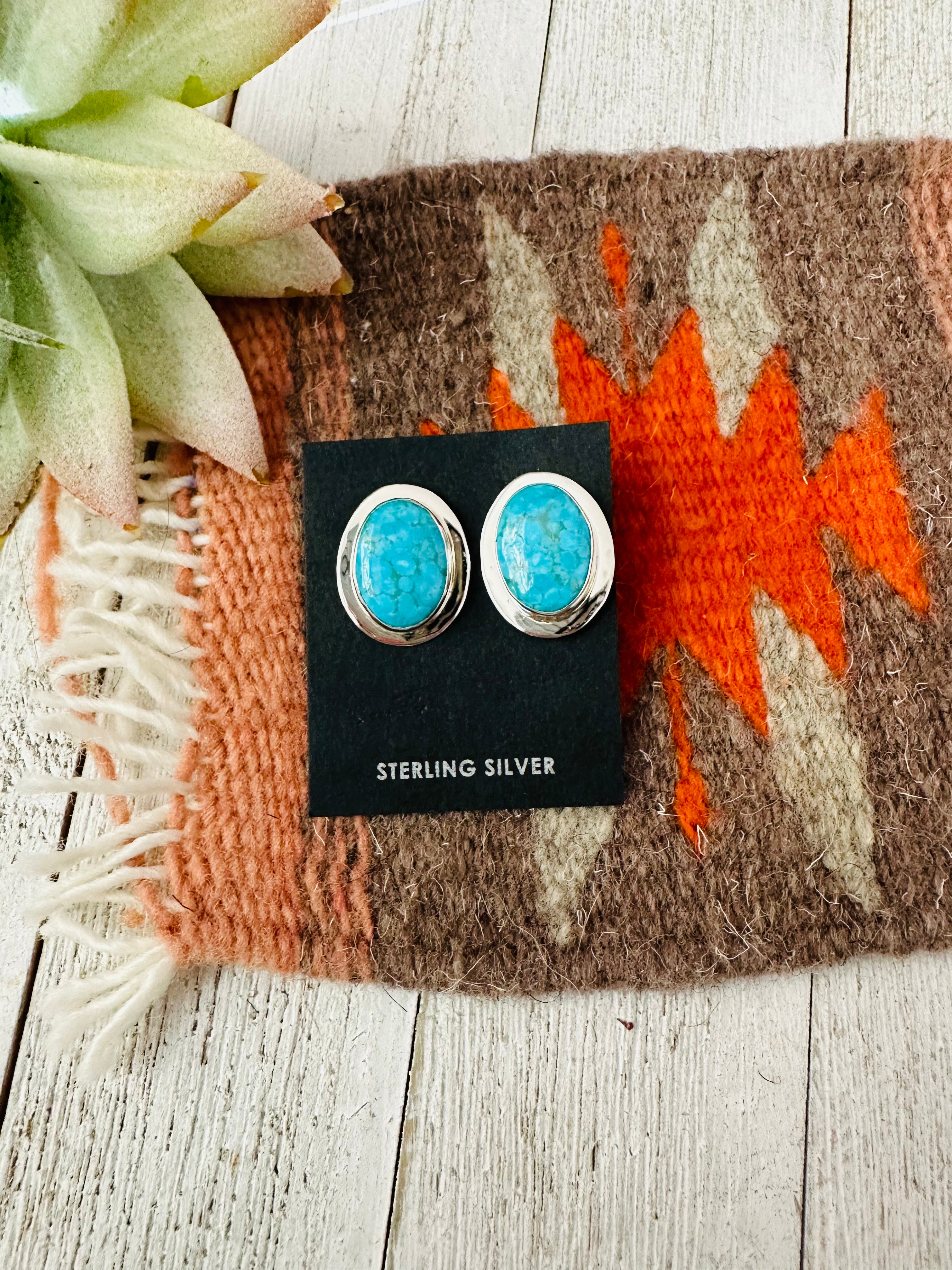 Navajo Turquoise and Sterling Silver Oval Post Earrings