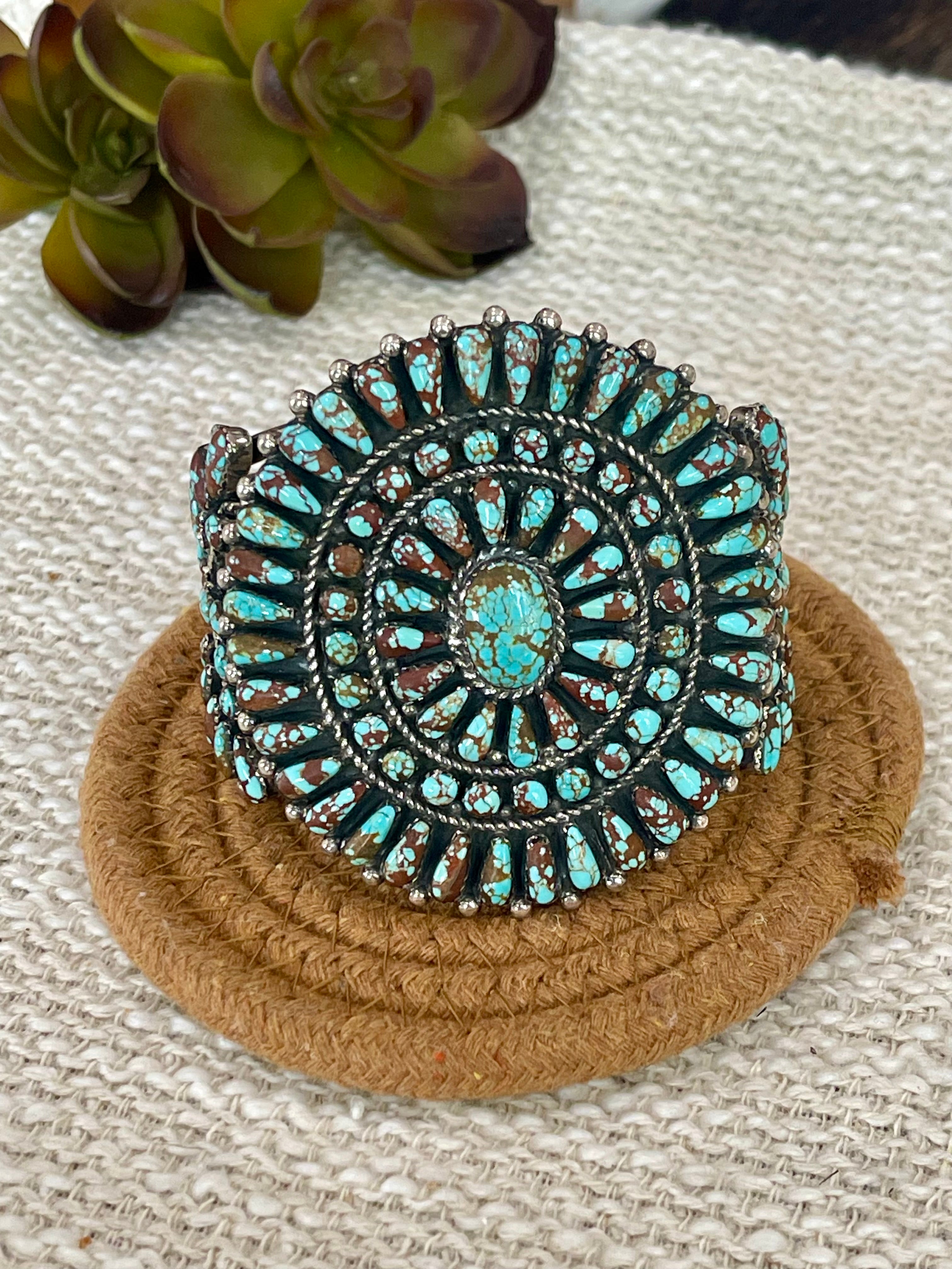 Handmade Sterling Silver & Number 8 Turquoise Cluster Cuff Bracelet