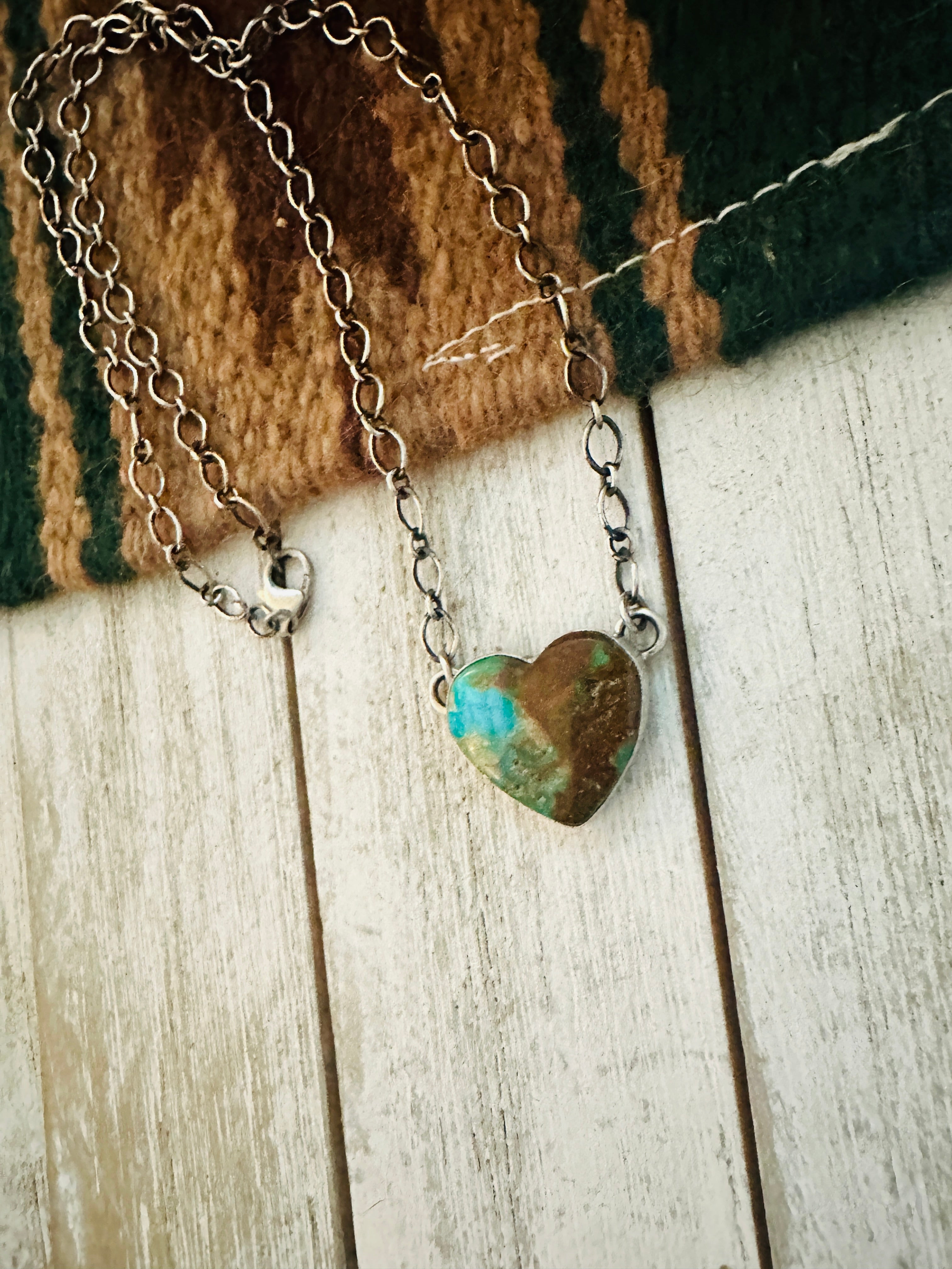 Navajo Sterling Silver & Royston Turquoise Heart Necklace