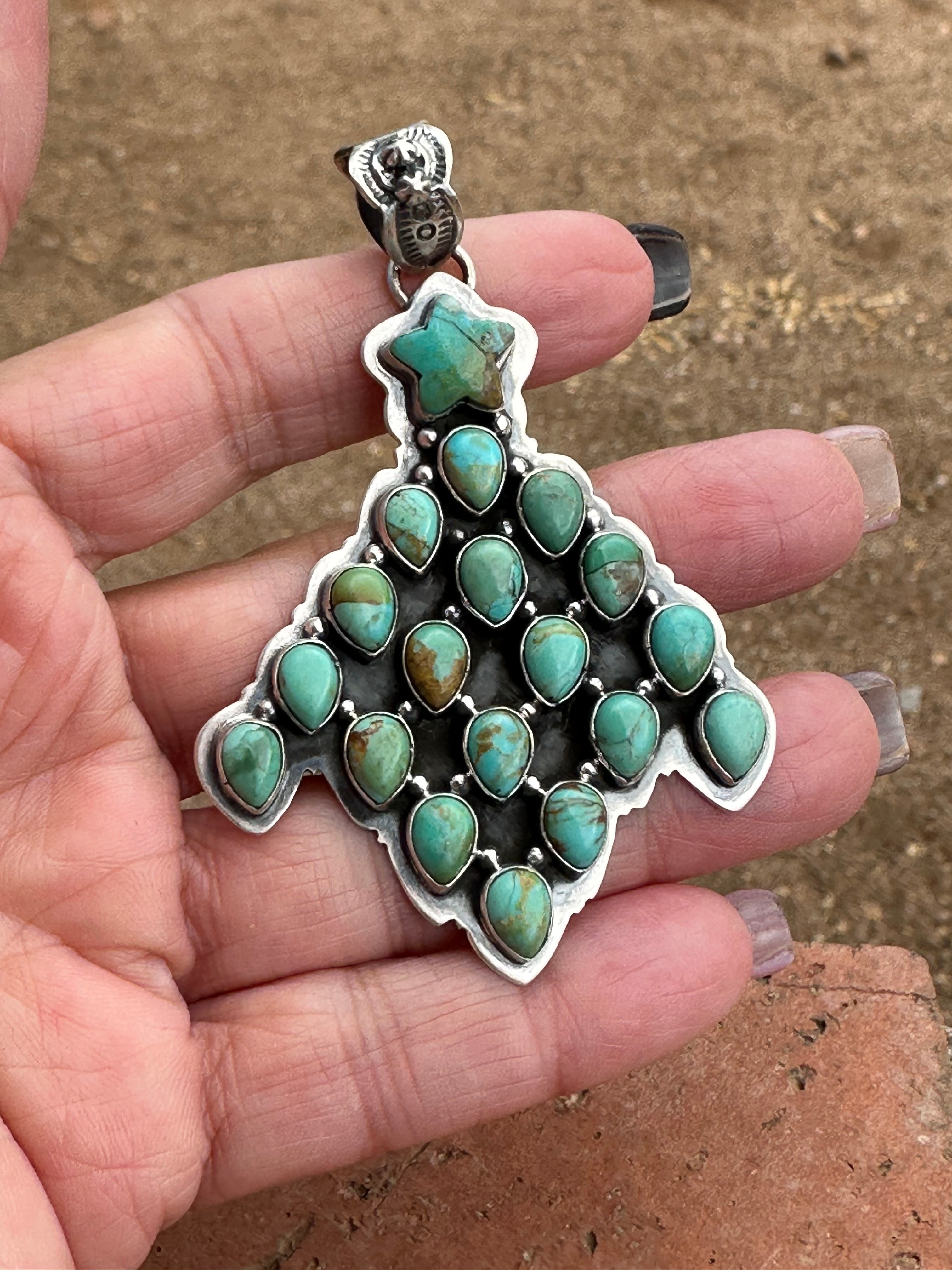 Handmade Sterling Silver & Turquoise Christmas Tree Pendant