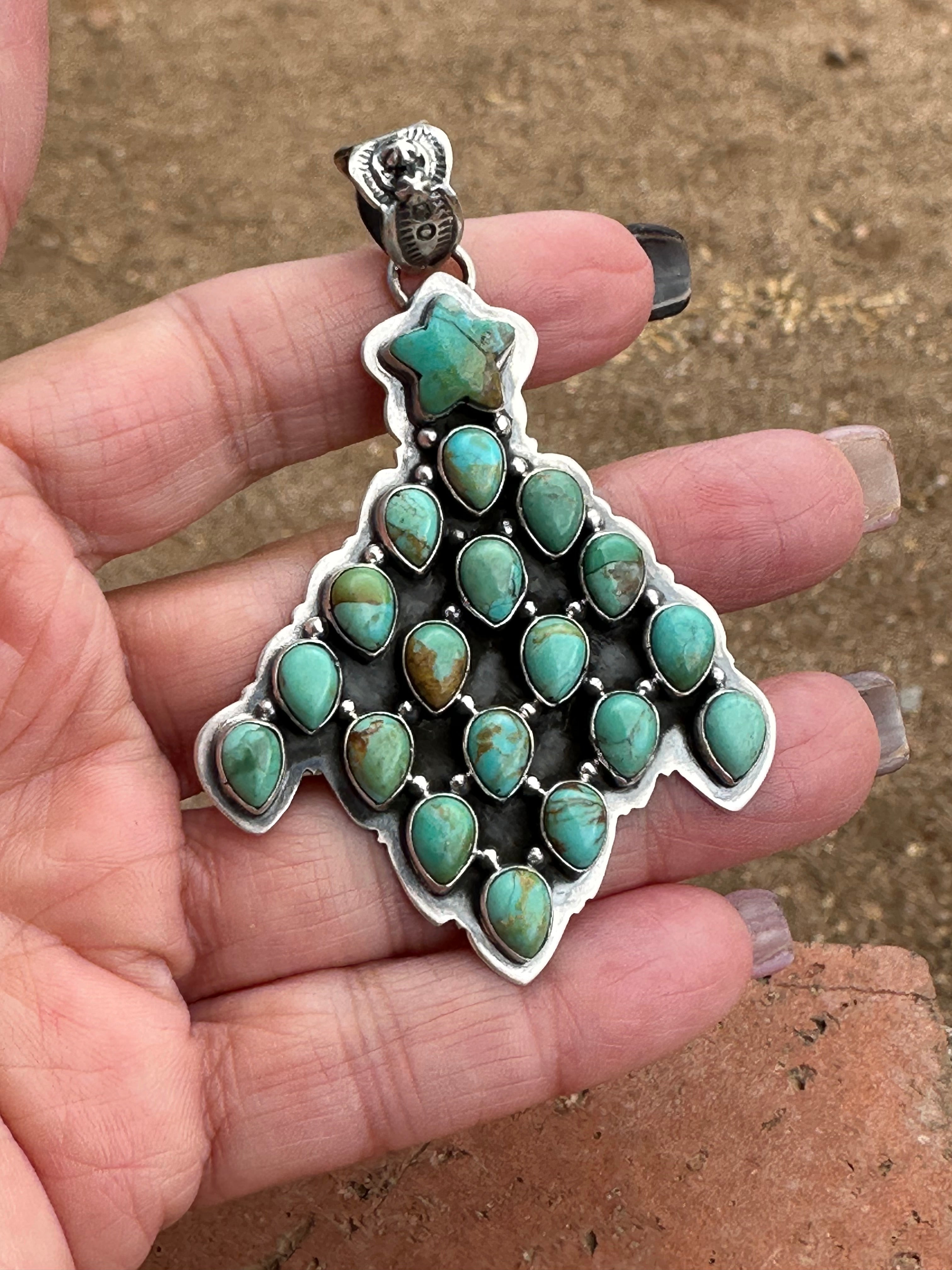 Handmade Sterling Silver  & Turquoise Christmas Tree Pendant