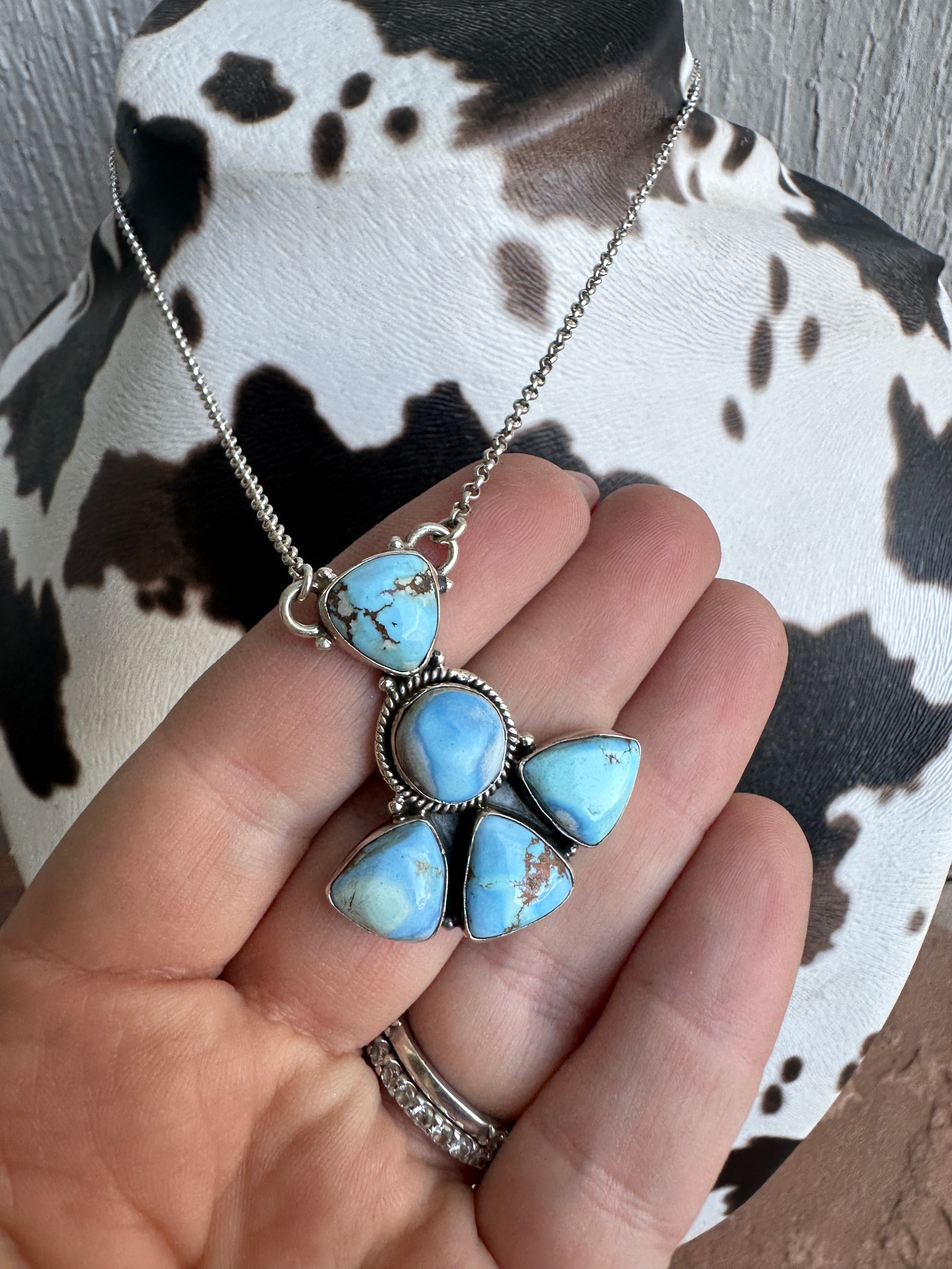 Handmade Sterling Silver Golden Hills Turquoise Cluster Necklace