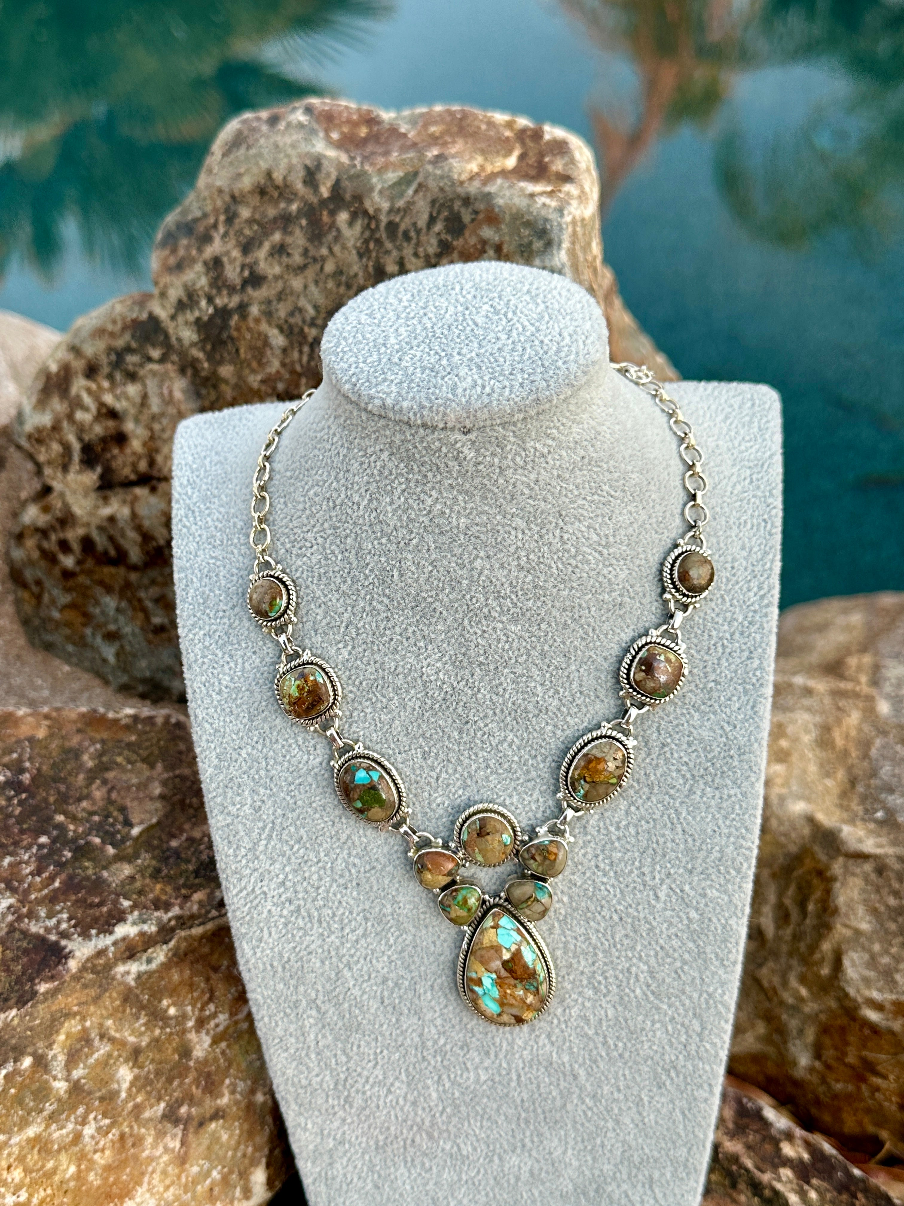 Handmade Royston Ribbon Turquoise & Sterling Silver Lariat Necklace