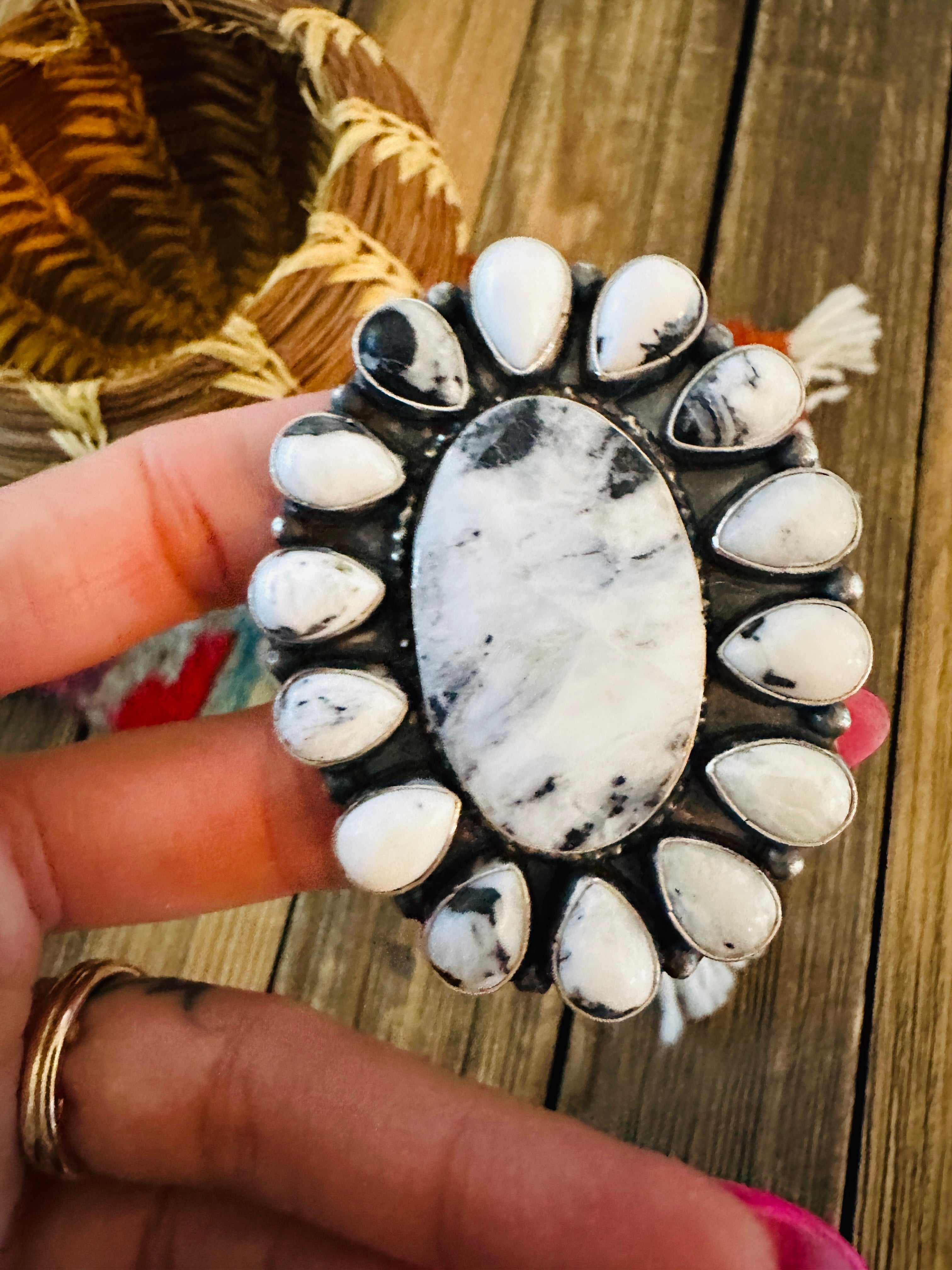 Handcrafted White Buffalo & Sterling Silver Adjustable Ring by Sheila Becenti