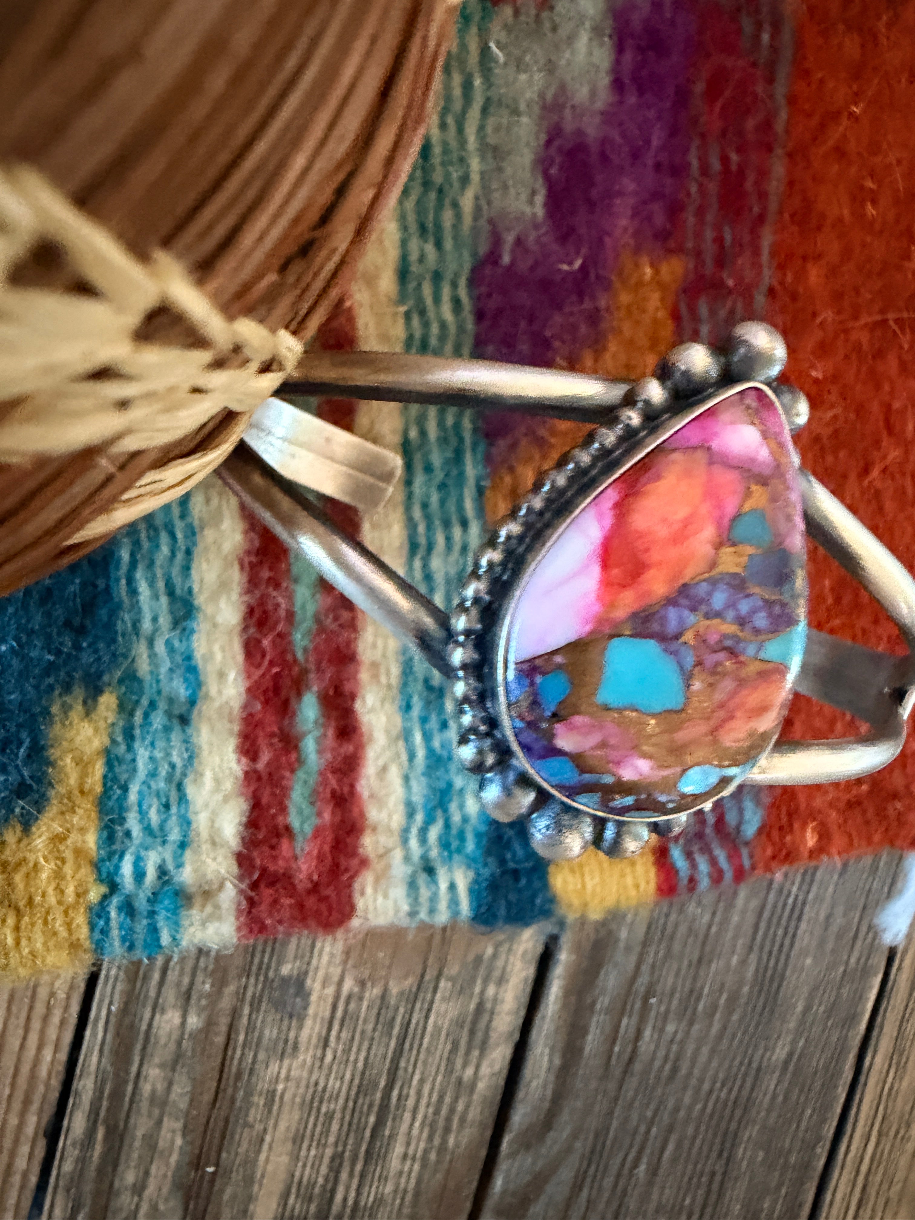 Handcrafted Pink Dream Mojave & Sterling Silver Cuff Bracelet