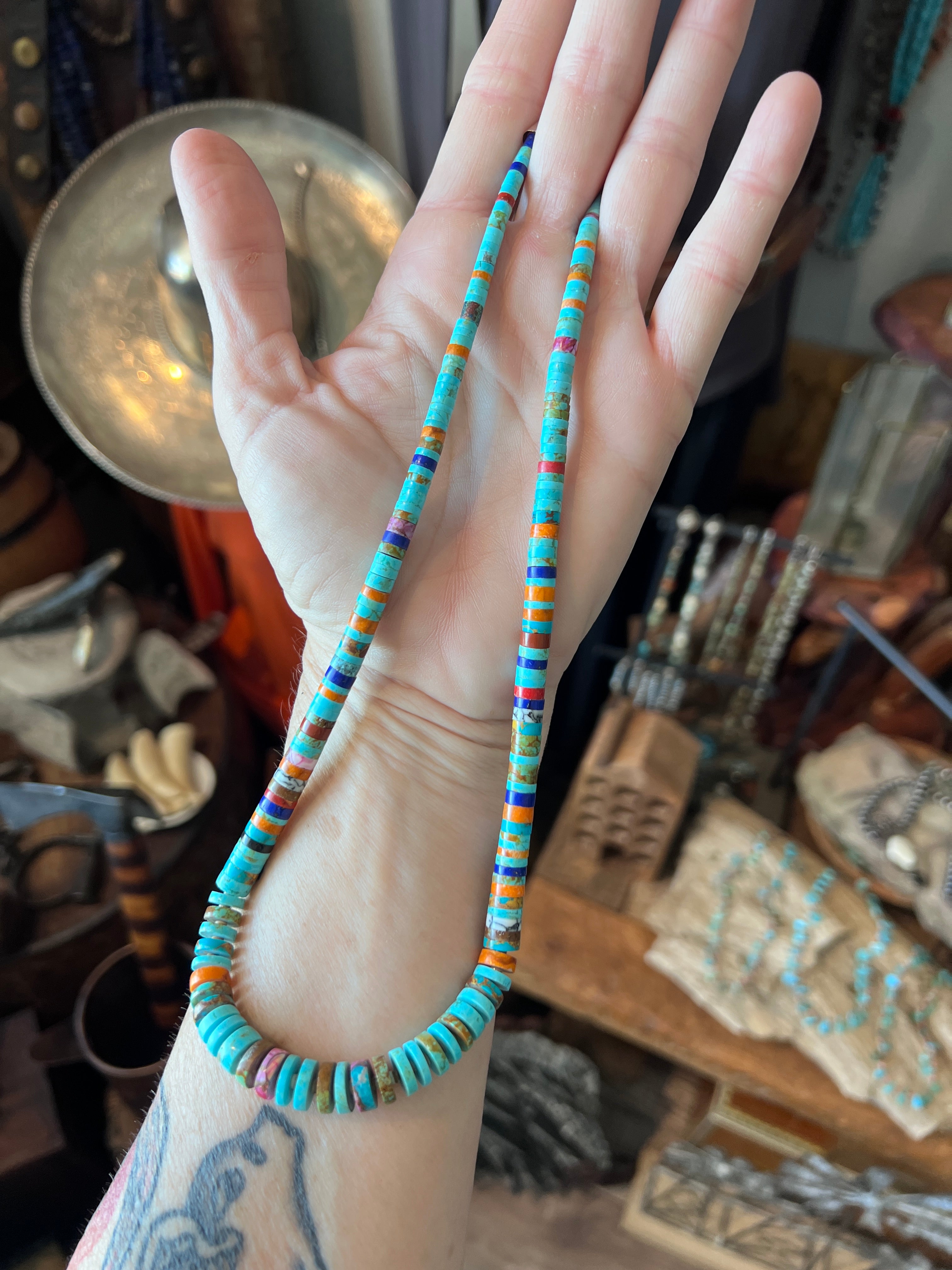 Ronald Chavez Handcrafted Multistone Graduated Heishi Bead Necklace, 21-1/2 inches