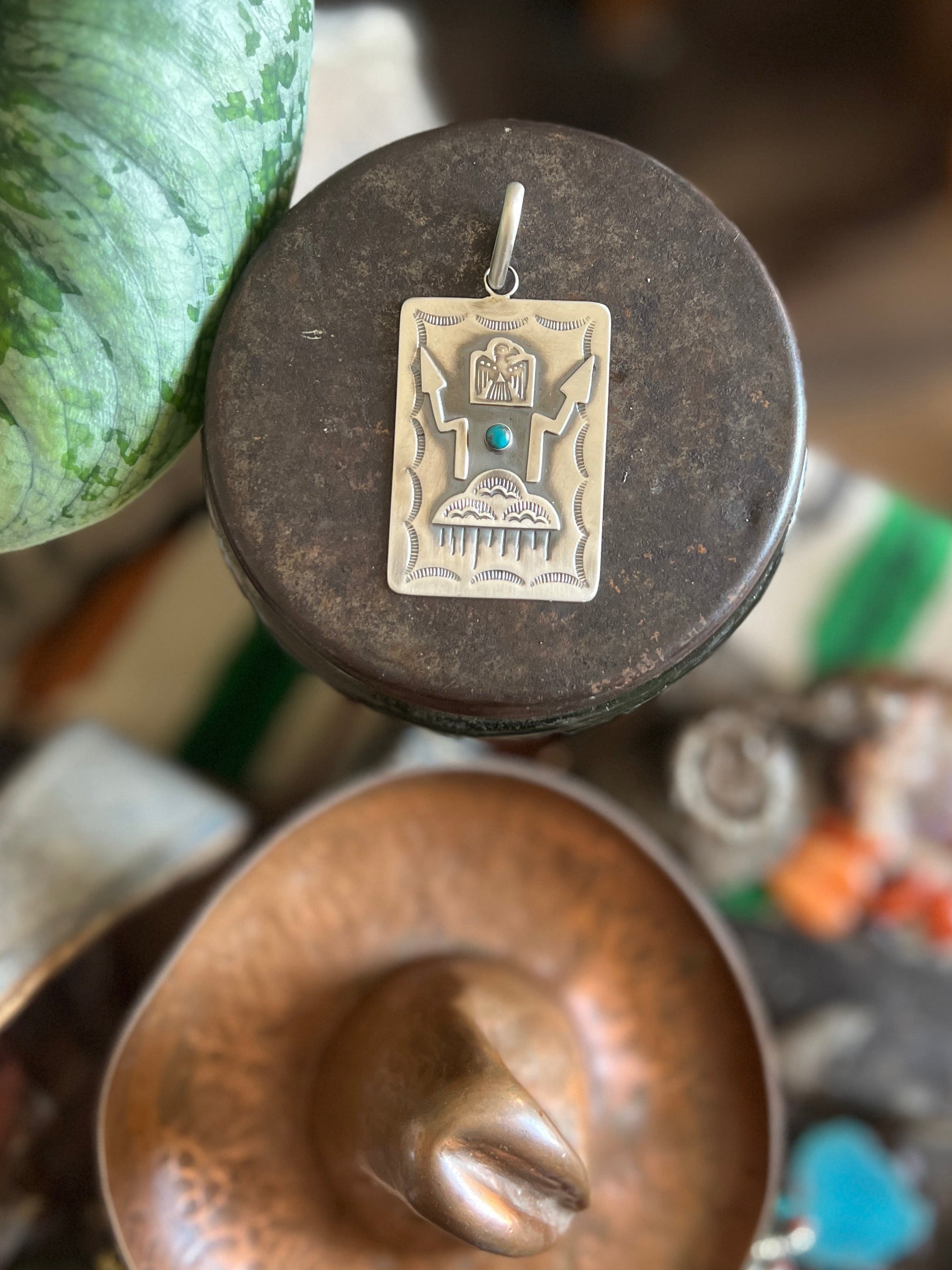 Hand Stamped Sterling Silver Fred Harvey Era Inspired Monsoon Tag Pendant by Kimari Somers