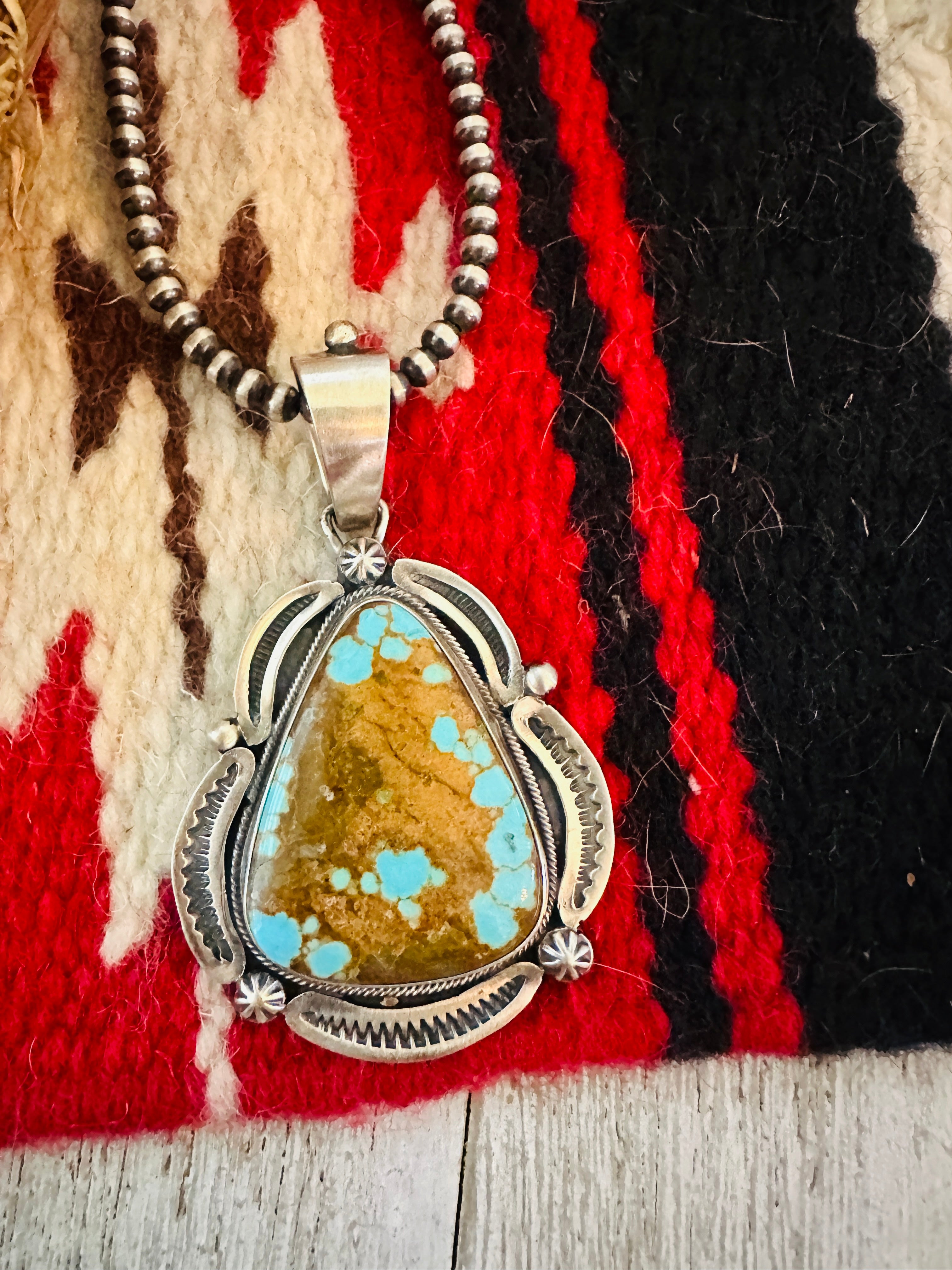 Handcrafted Sterling Silver & Number 8 Turquoise Pendant