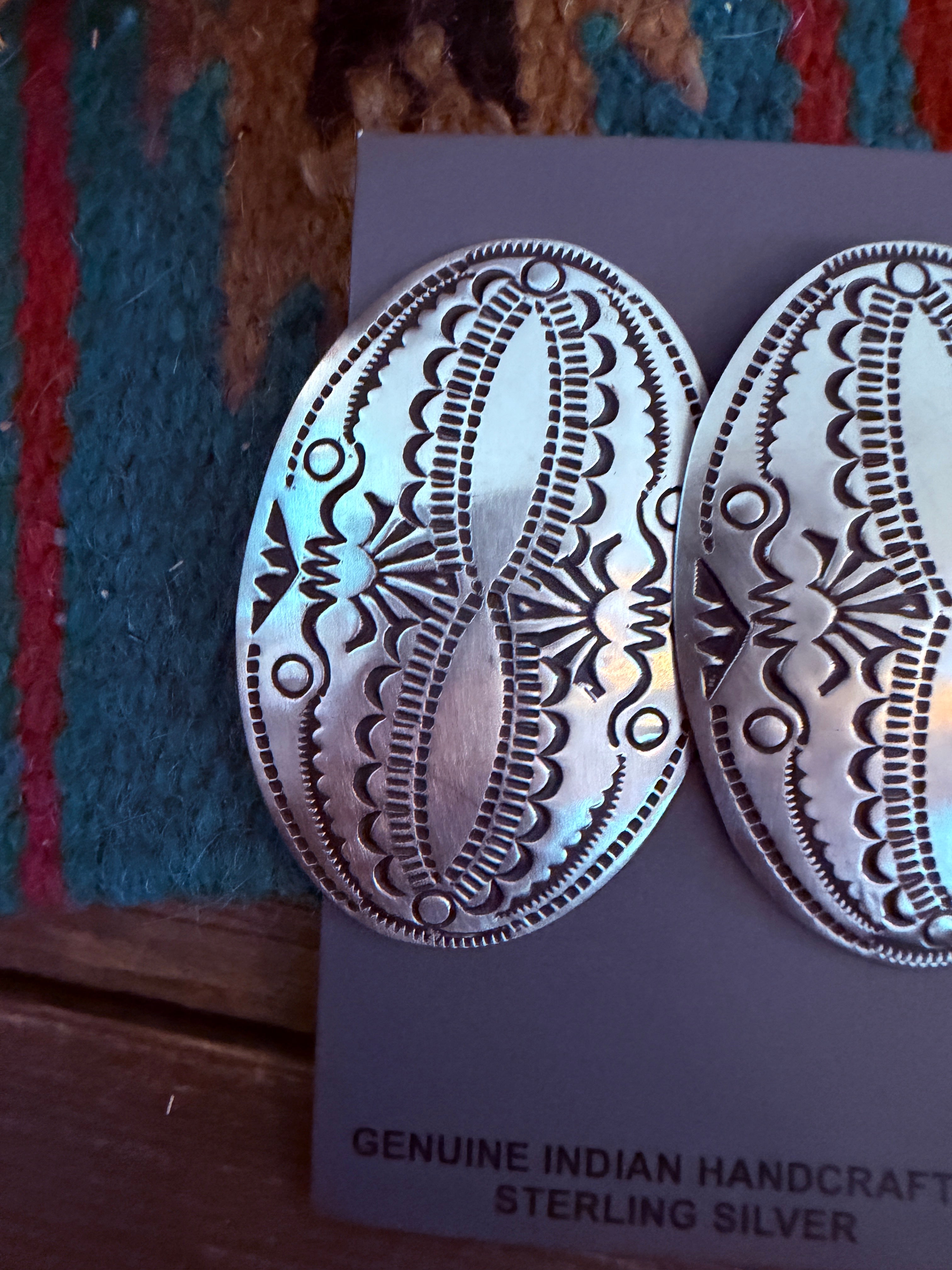 Handcrafted Sterling Silver Concho Post Earrings by Leander Tahe
