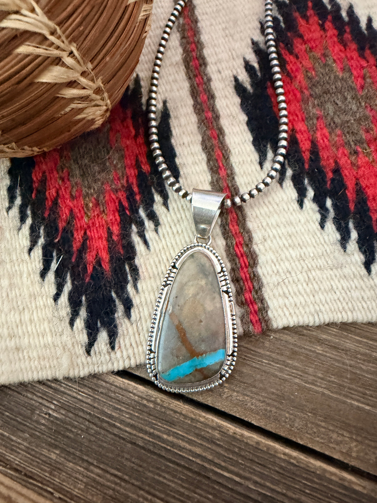 Handcrafted Sterling Silver & Royston Ribbon Turquoise Pendant