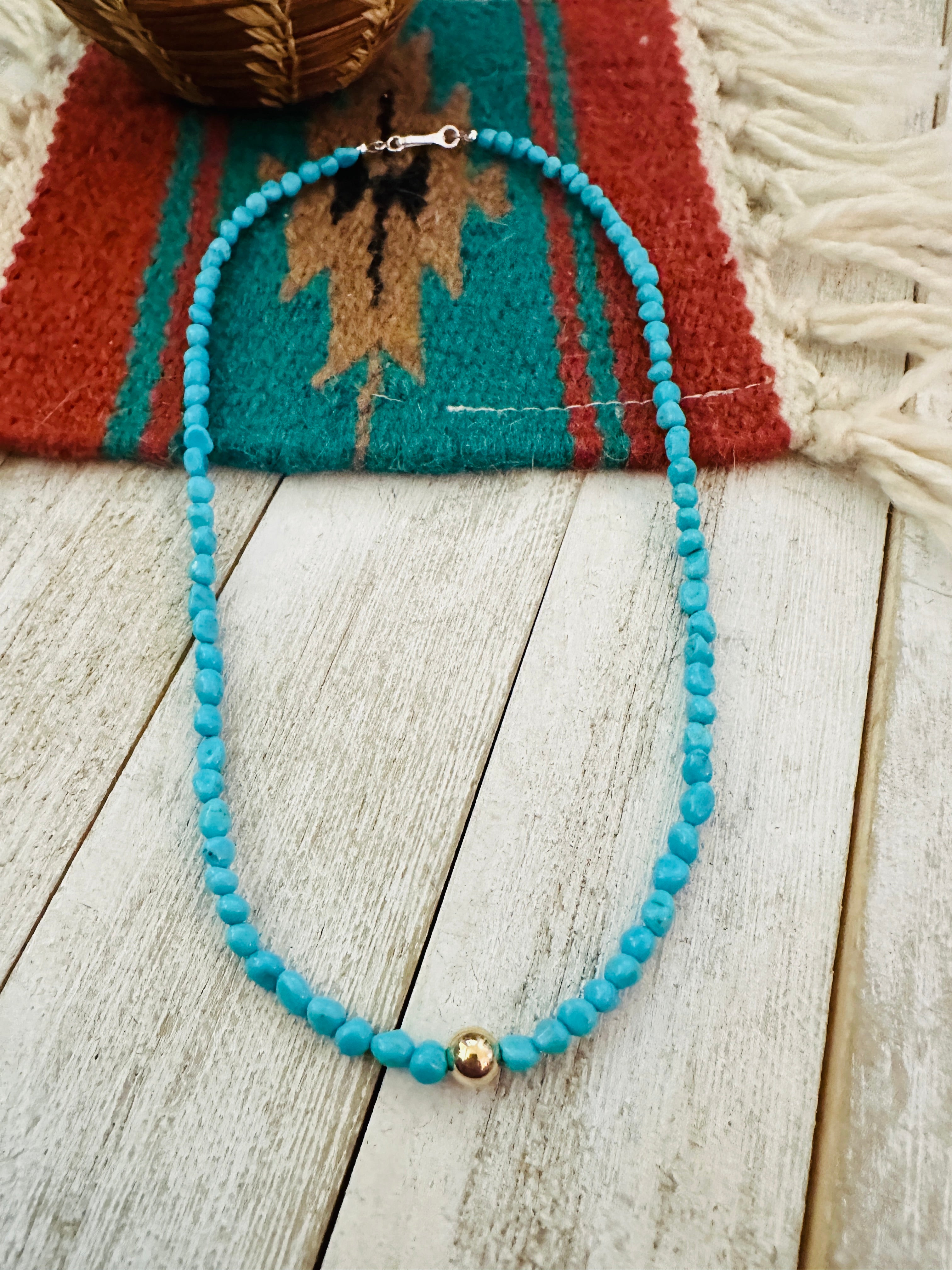 Navajo Turquoise, Gold & Sterling Silver Beaded Necklace