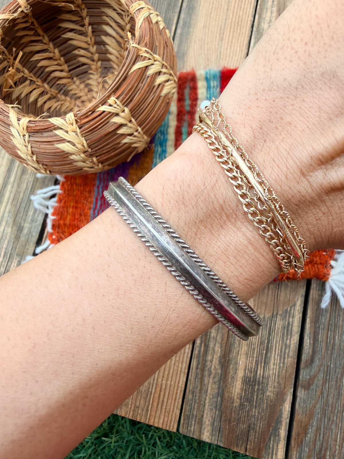 Handcrafted Old Pawn Sterling Silver Cuff Bracelet