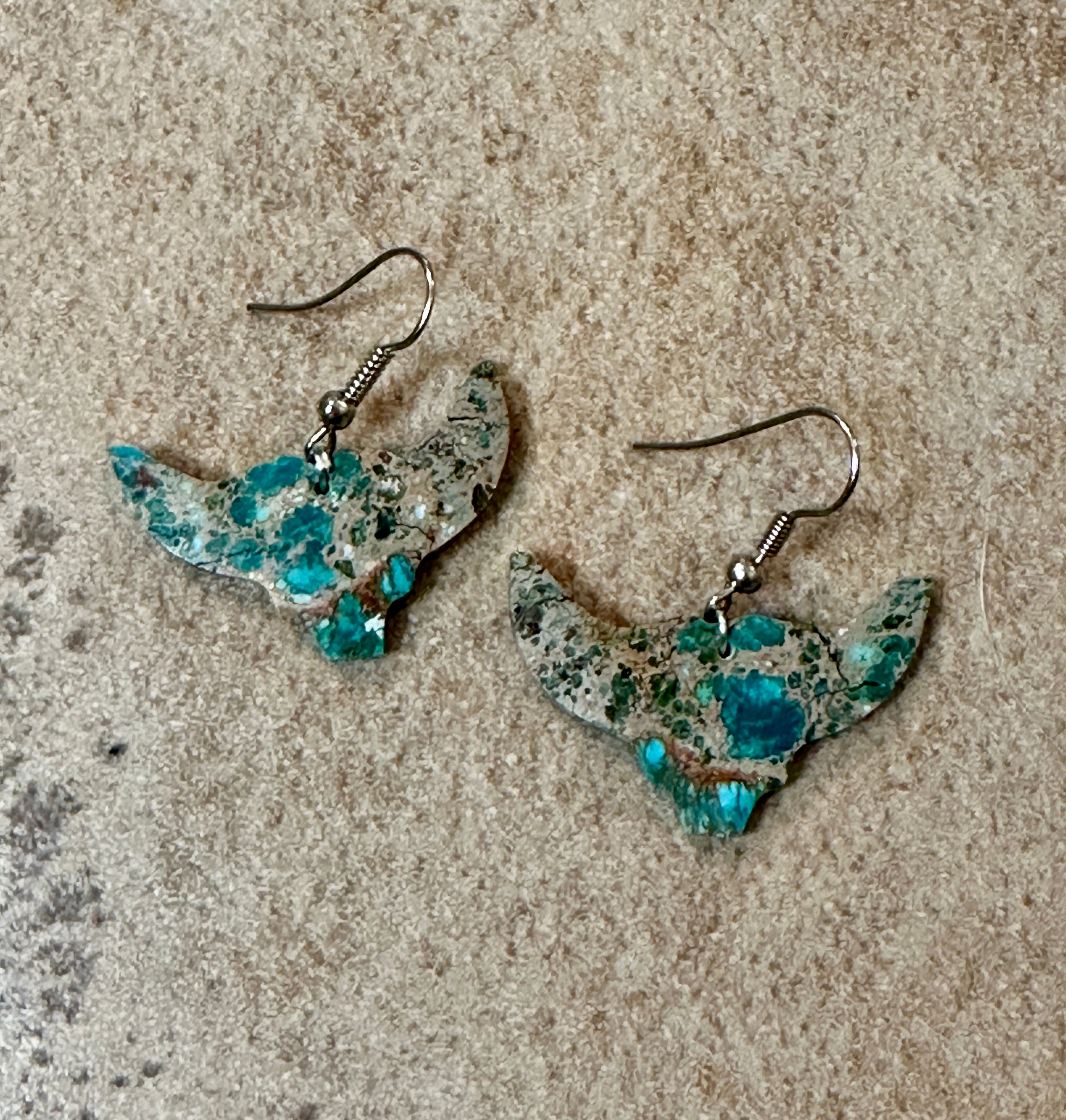 Handcrafted Blue Indigo Turquoise & Sterling Silver Bull head Slab Earrings