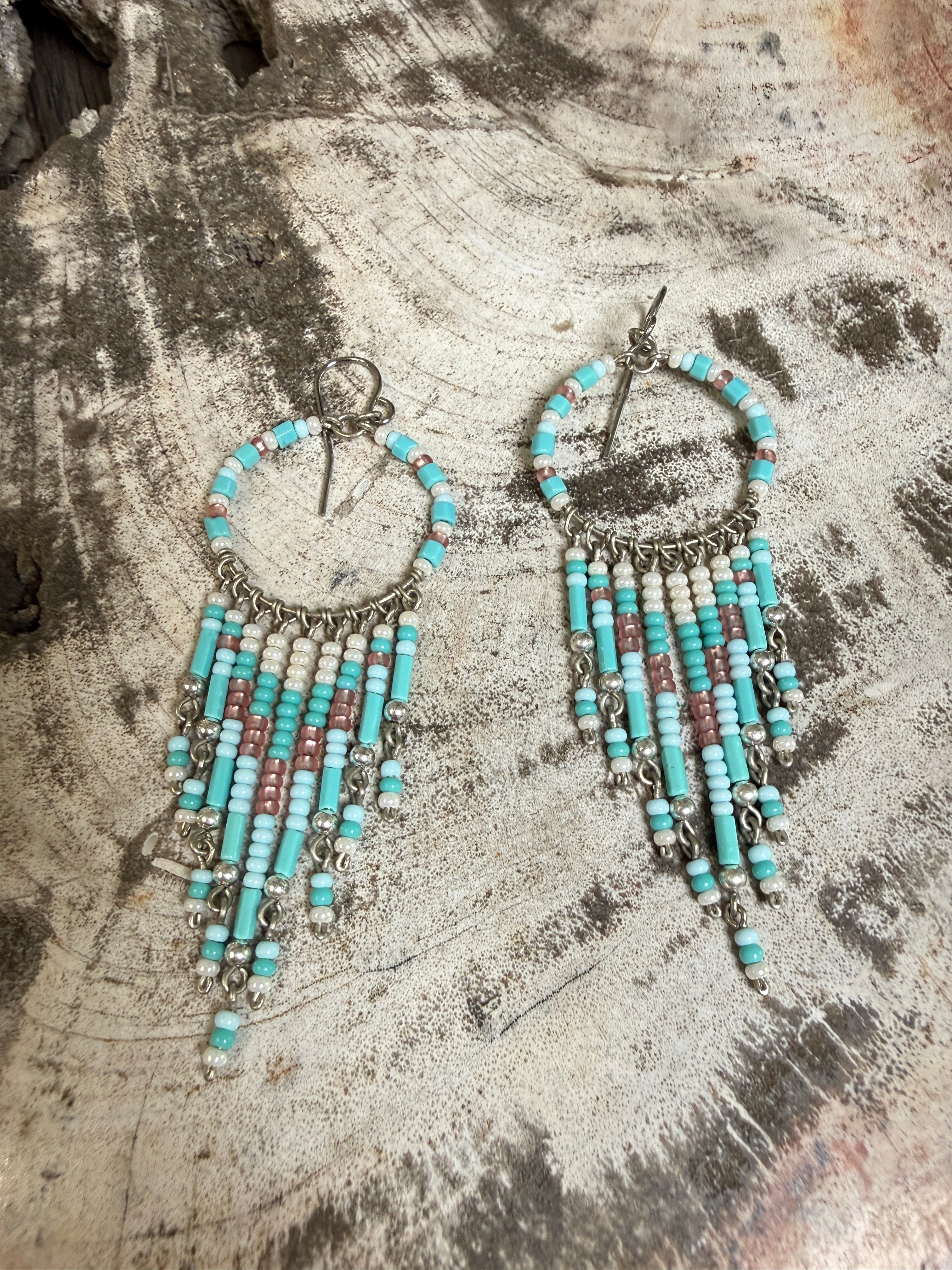 “The Golden Collection”  Wild Blue Hoops Handmade Multi Color Beaded Earrings